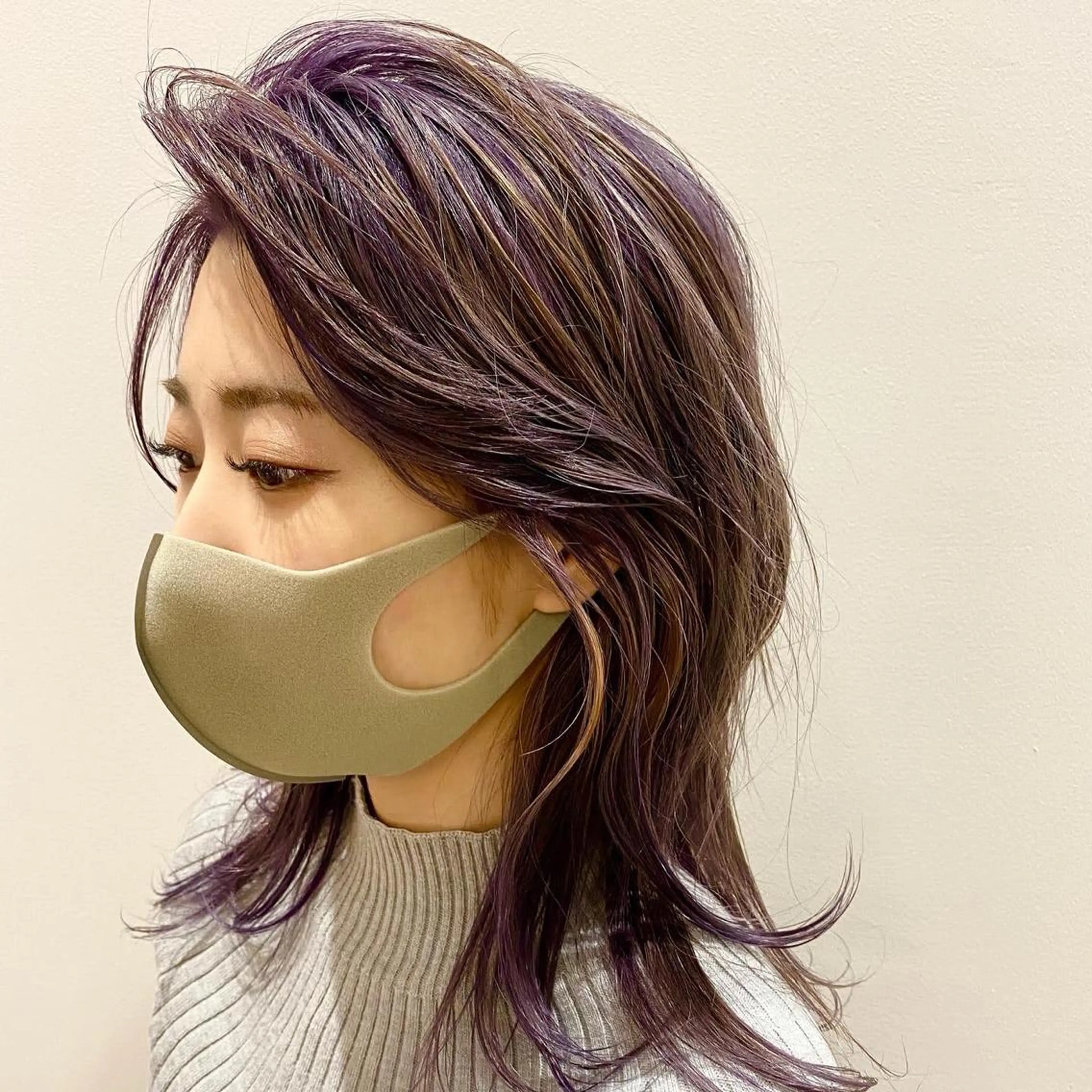 セミロング カラー ブリーチ グレージュ パープルカラー パープルグレージュ ヘアカラー #ケアブリーチ# MASAのヘアスタイル