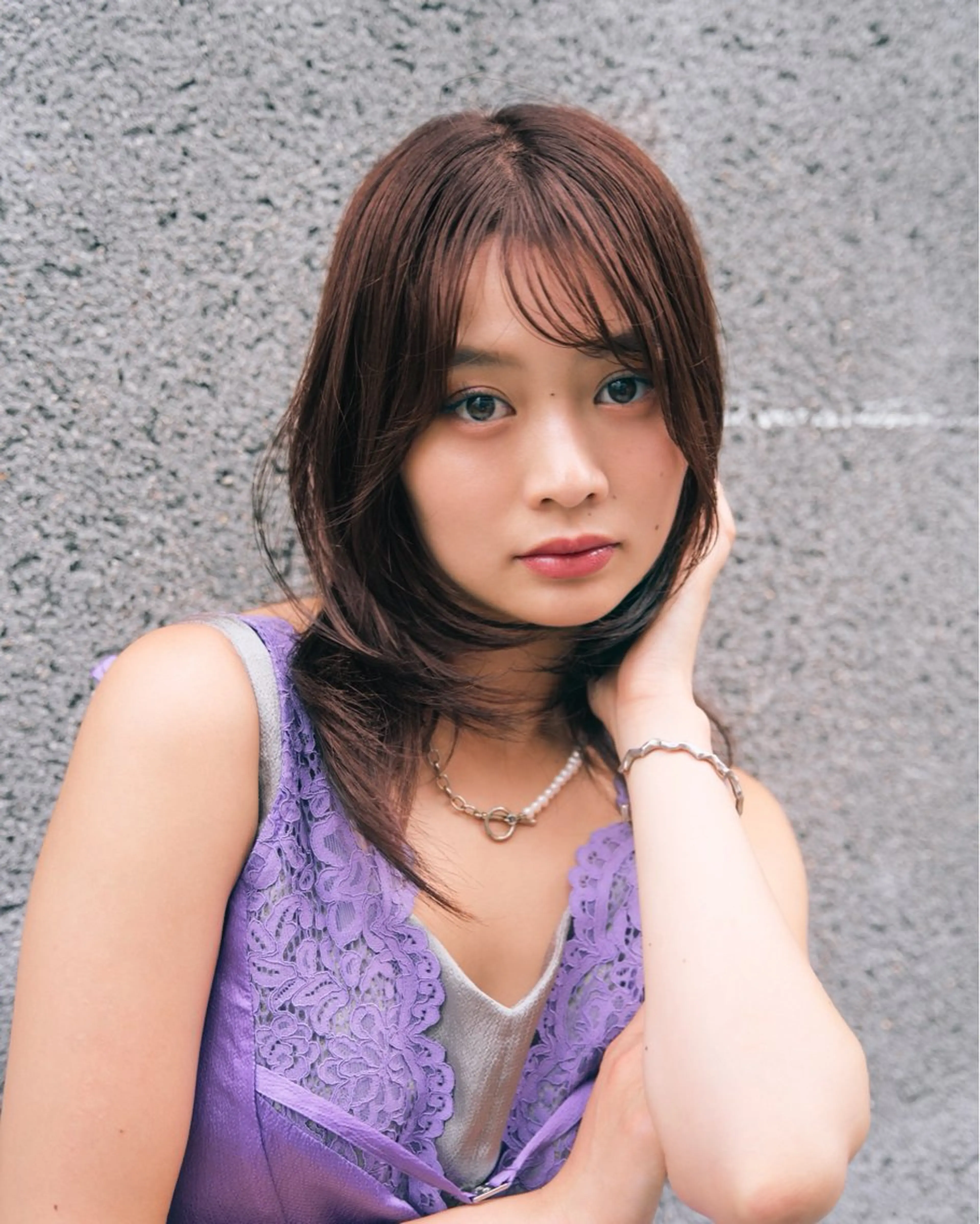 ミディアム カラー 顔まわりレイヤー 顔周りカット 髪質改善 韓国風ヘア レイヤーカット カット ヘアカラー トリートメント レイヤー/柔色 カラー/SAkiのヘアスタイル