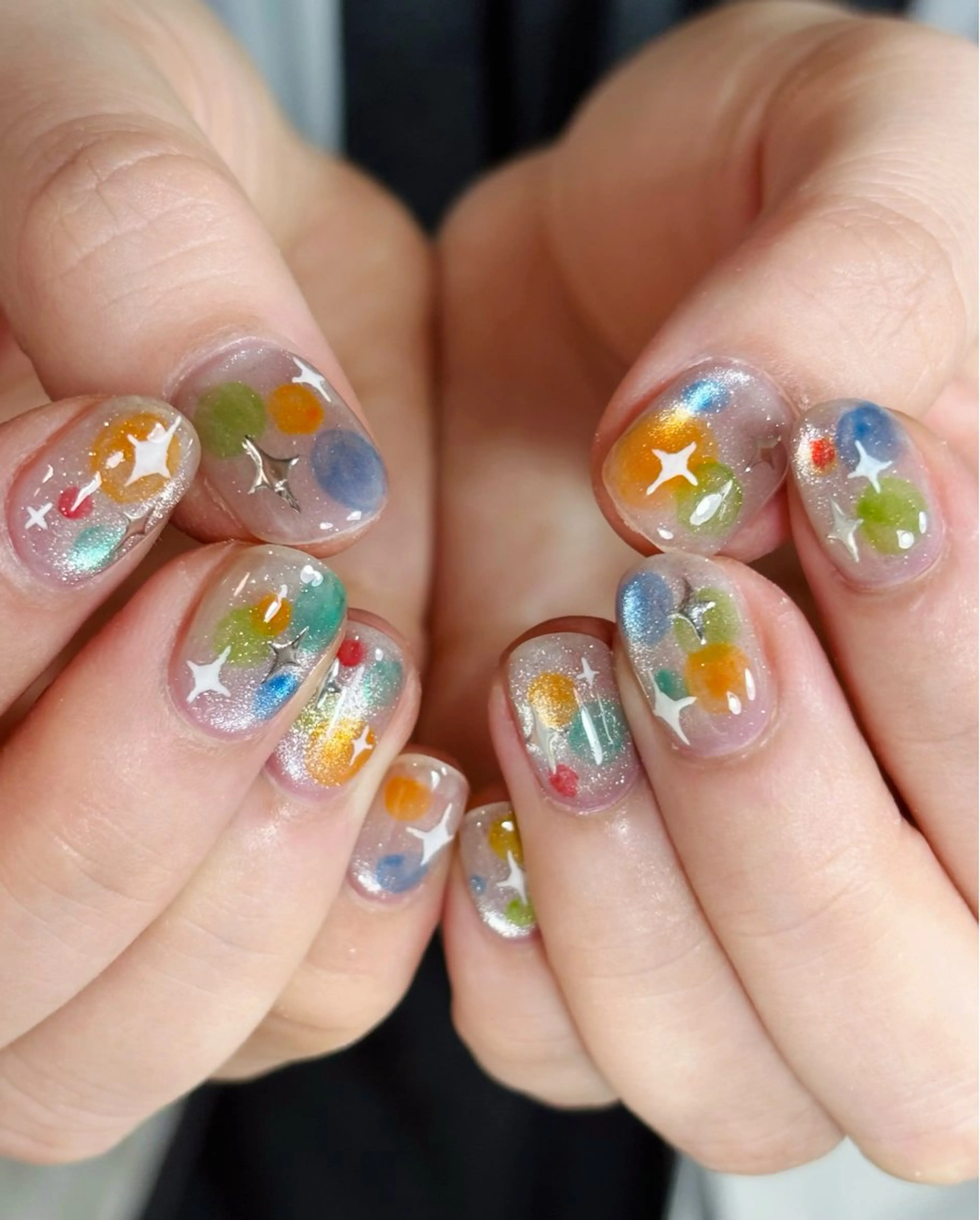 人気No.1 カラフル猫眼ドットネイル🌈✨ （ソフトジェルオフ +1100  長さ出しオフ+2200)💅の写真