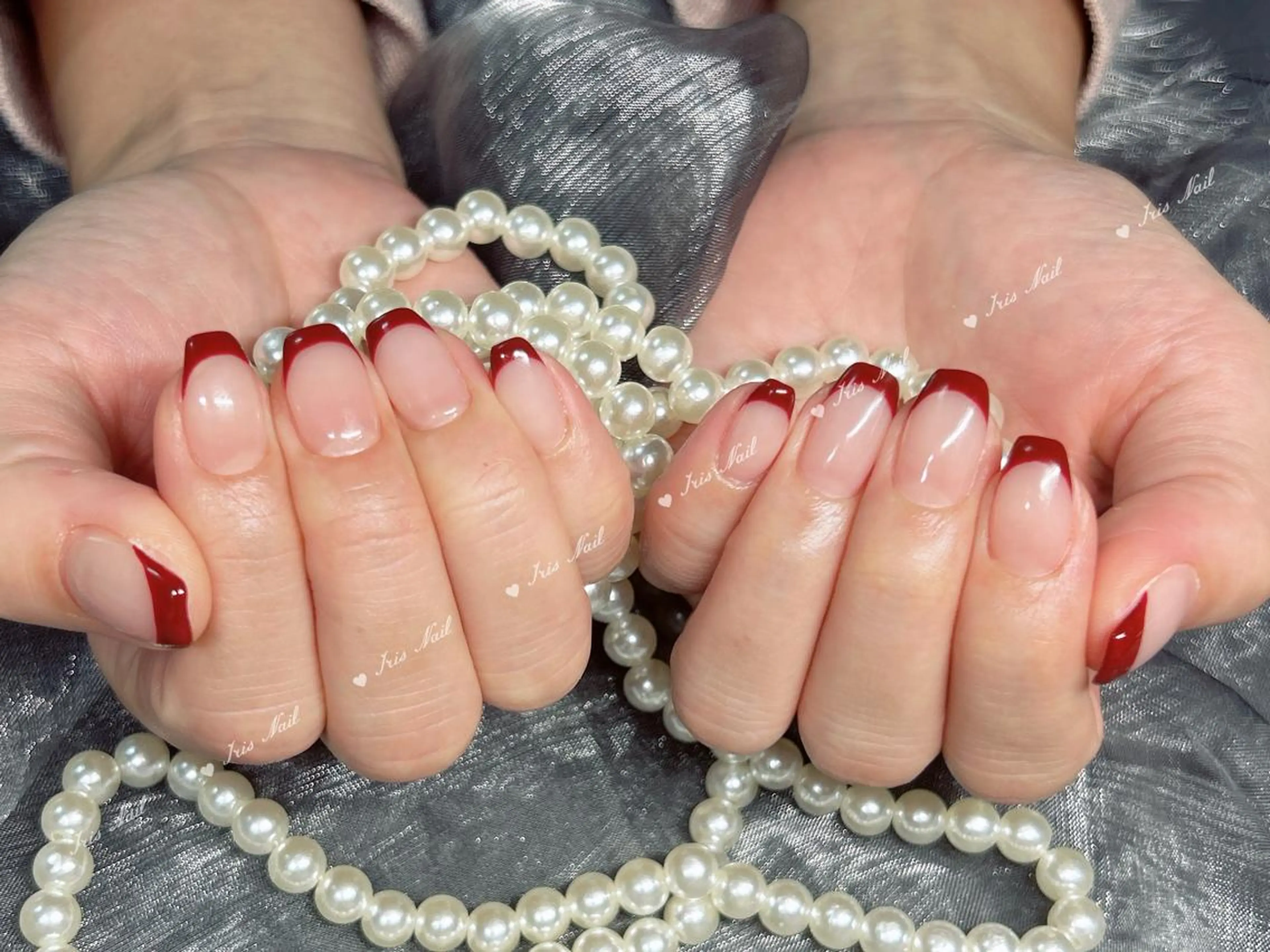 ネイル フレンチネイル 赤色 ハンドネイル ハンドケア IRIS NAIL大塚のネイルデザイン