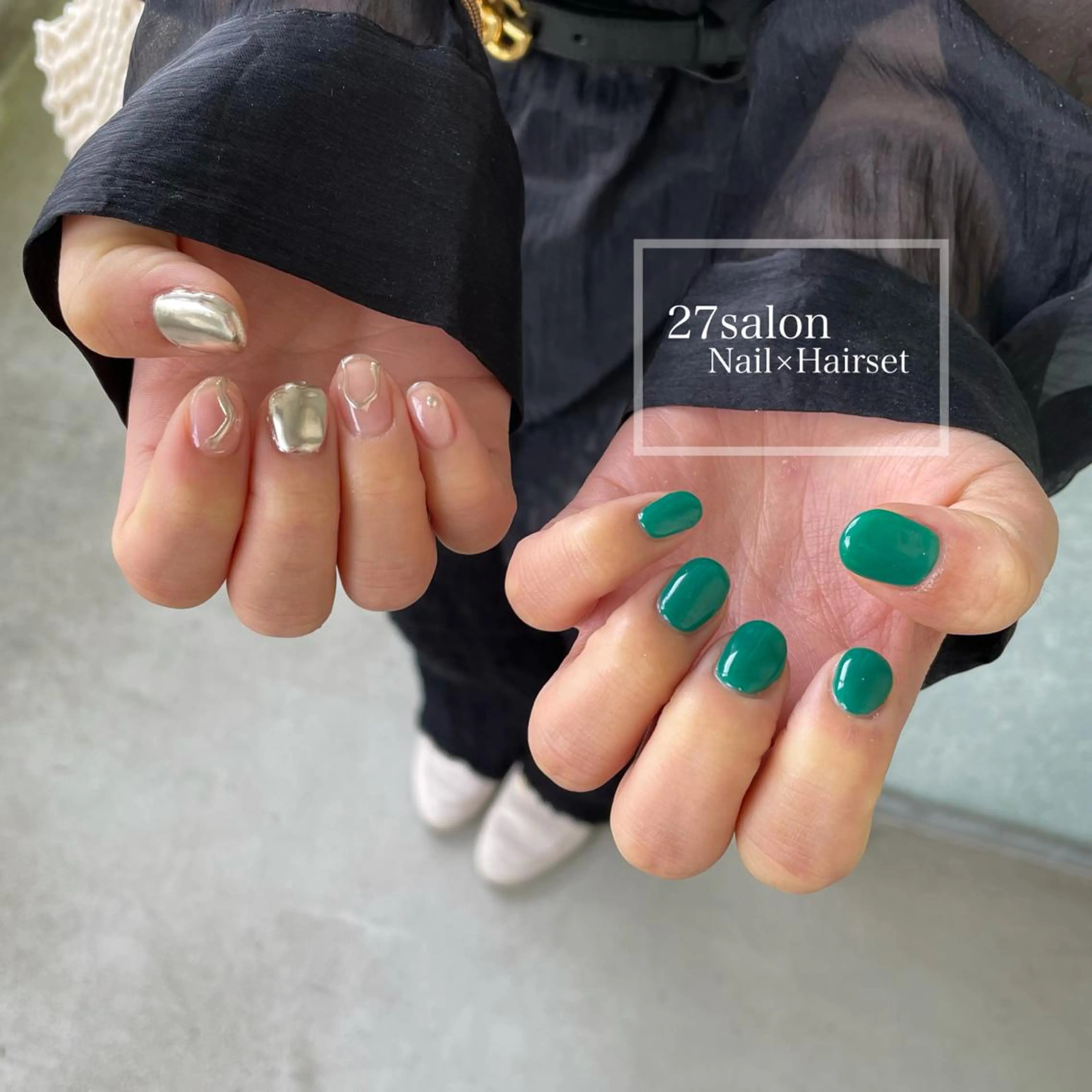 ネイル グリーン ミラーネイル 27salon yuinaのネイルデザイン