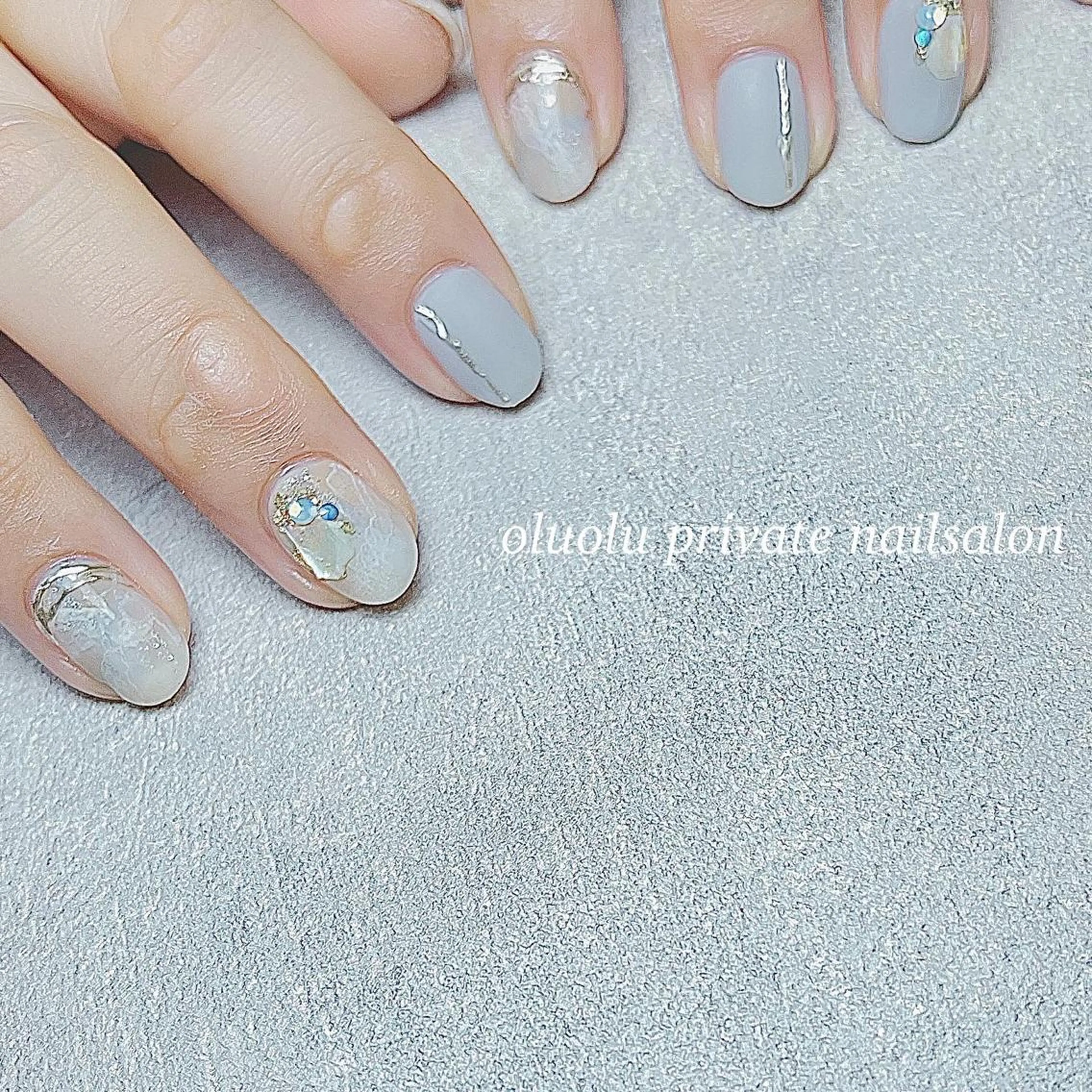 ネイル アートネイル フットネイル ジェルネイル 水色 大理石ネイル(マーブル) ハンドネイル 大村 紬華のネイルデザイン