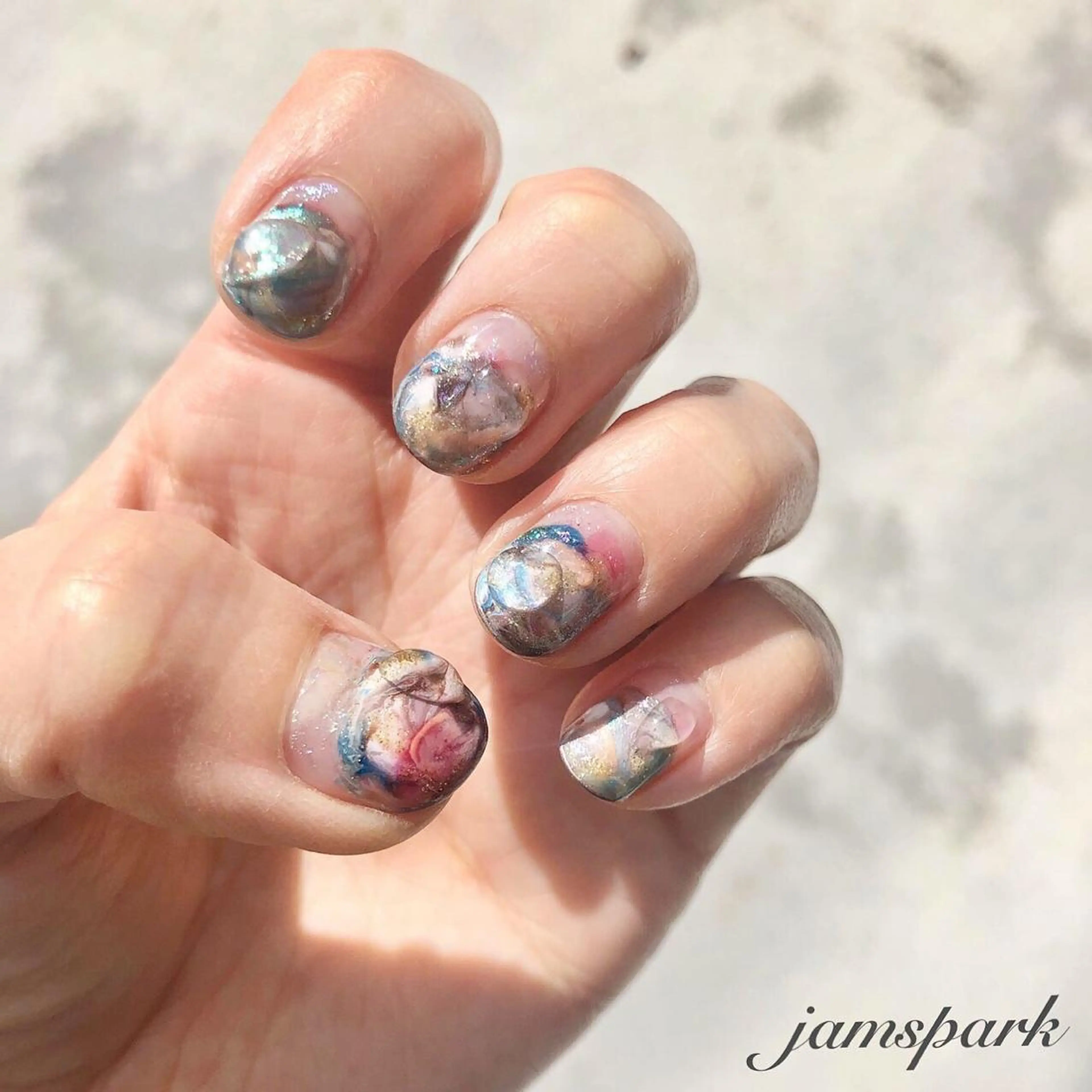 ネイル ジェルネイル 大理石ネイル(マーブル) ニュアンスネイル ショートネイル ハンドネイル jamspark ✨のネイルデザイン