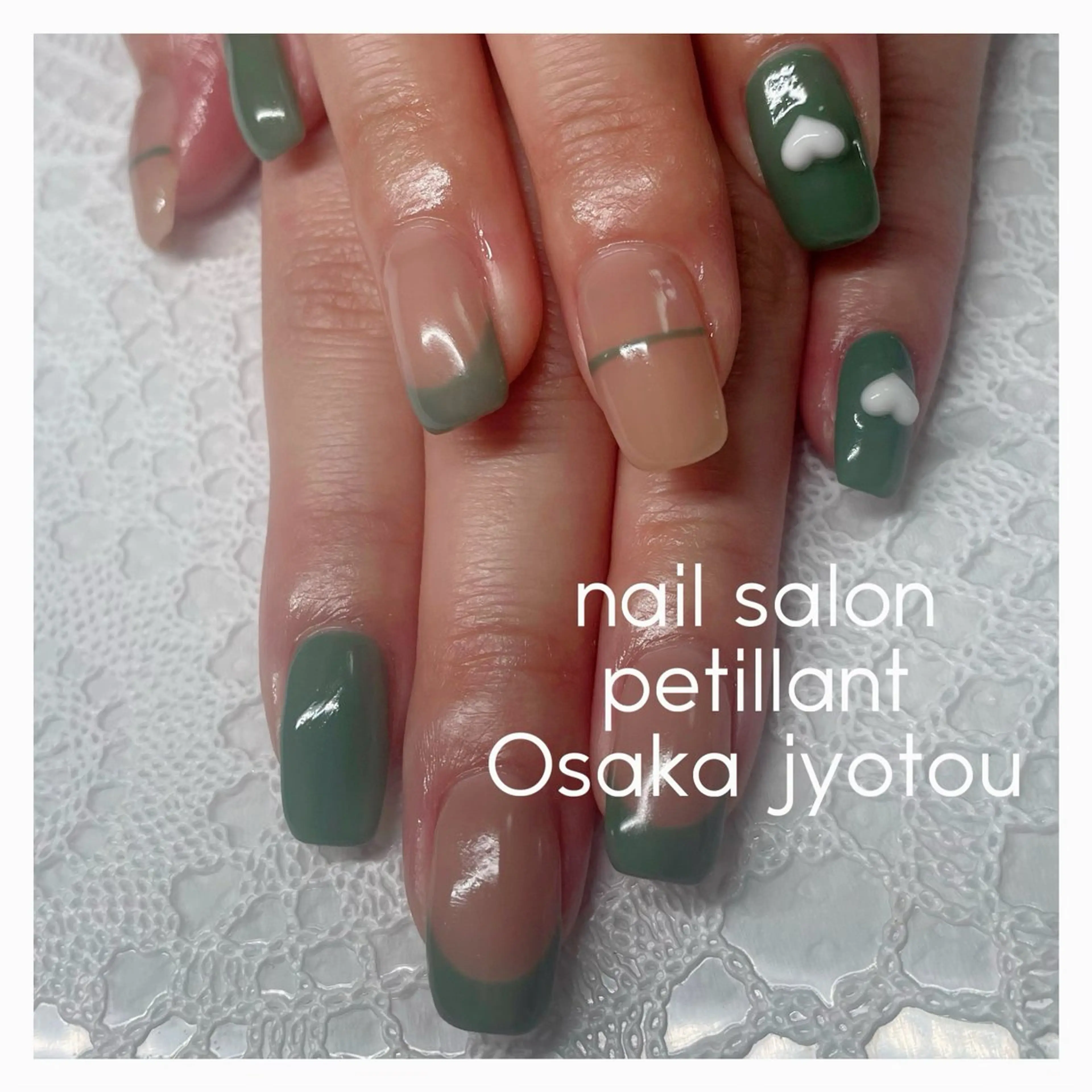 ネイル アートネイル フレンチネイル グリーン 春ネイル petillant所属・nail salon petillantのネイルデザイン