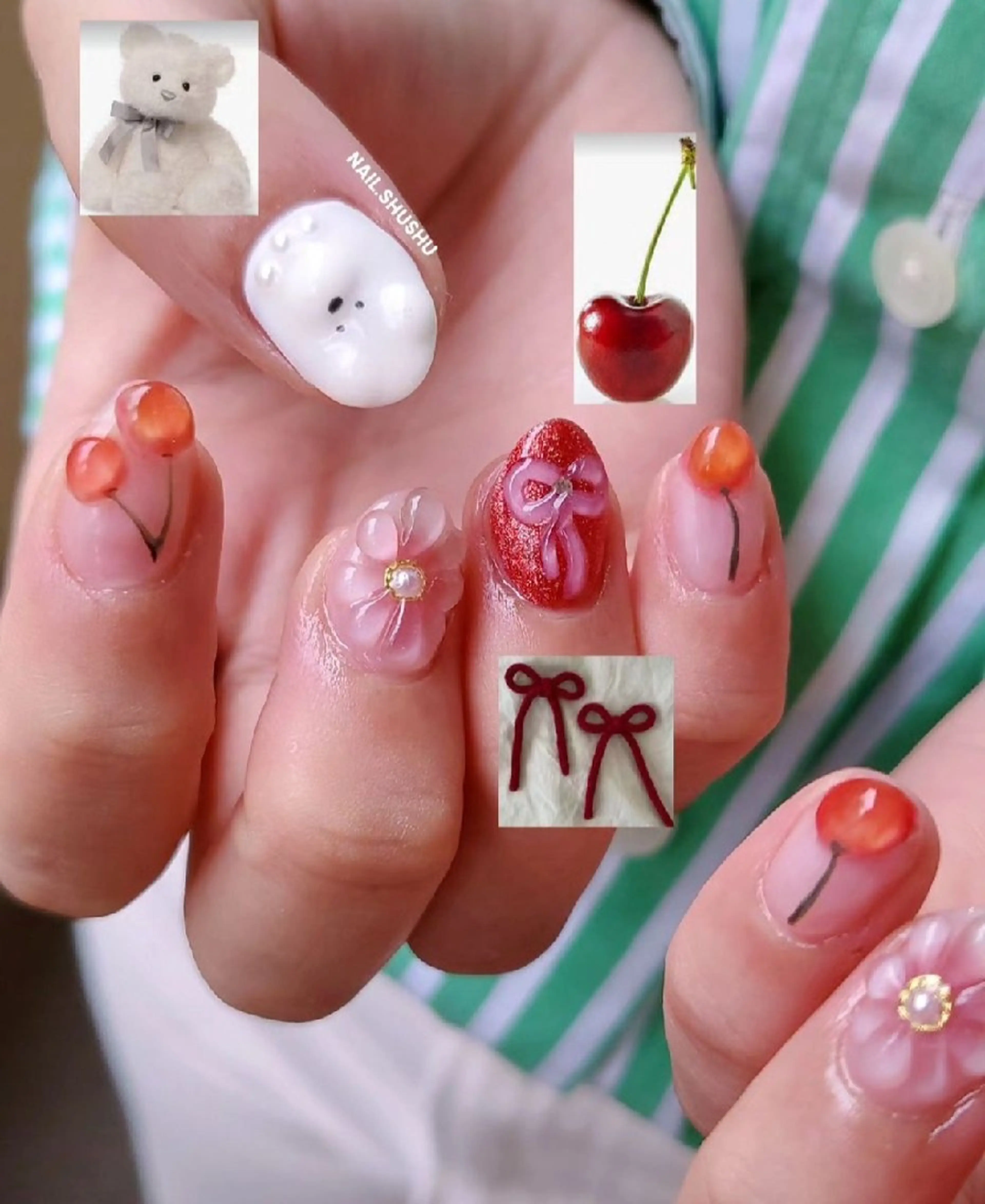 ネイル ハンドネイル 3dパーツ/流行り 👧shushu❤️のネイルデザイン