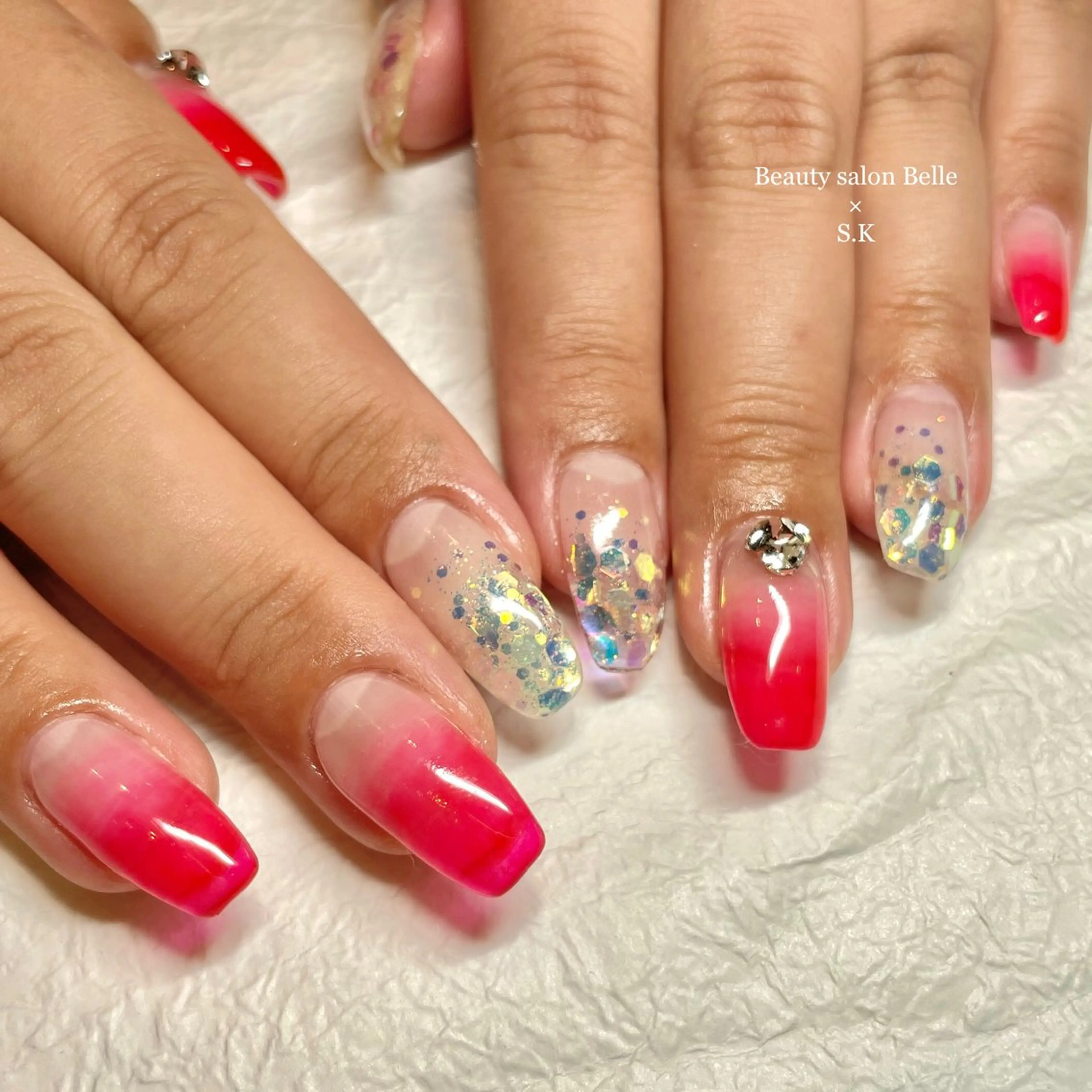 ロング ネイル グラデーション ラメ(グリッター) ラメグラデーション ラヴィアンローズ所属・S. kurumiのネイルデザイン