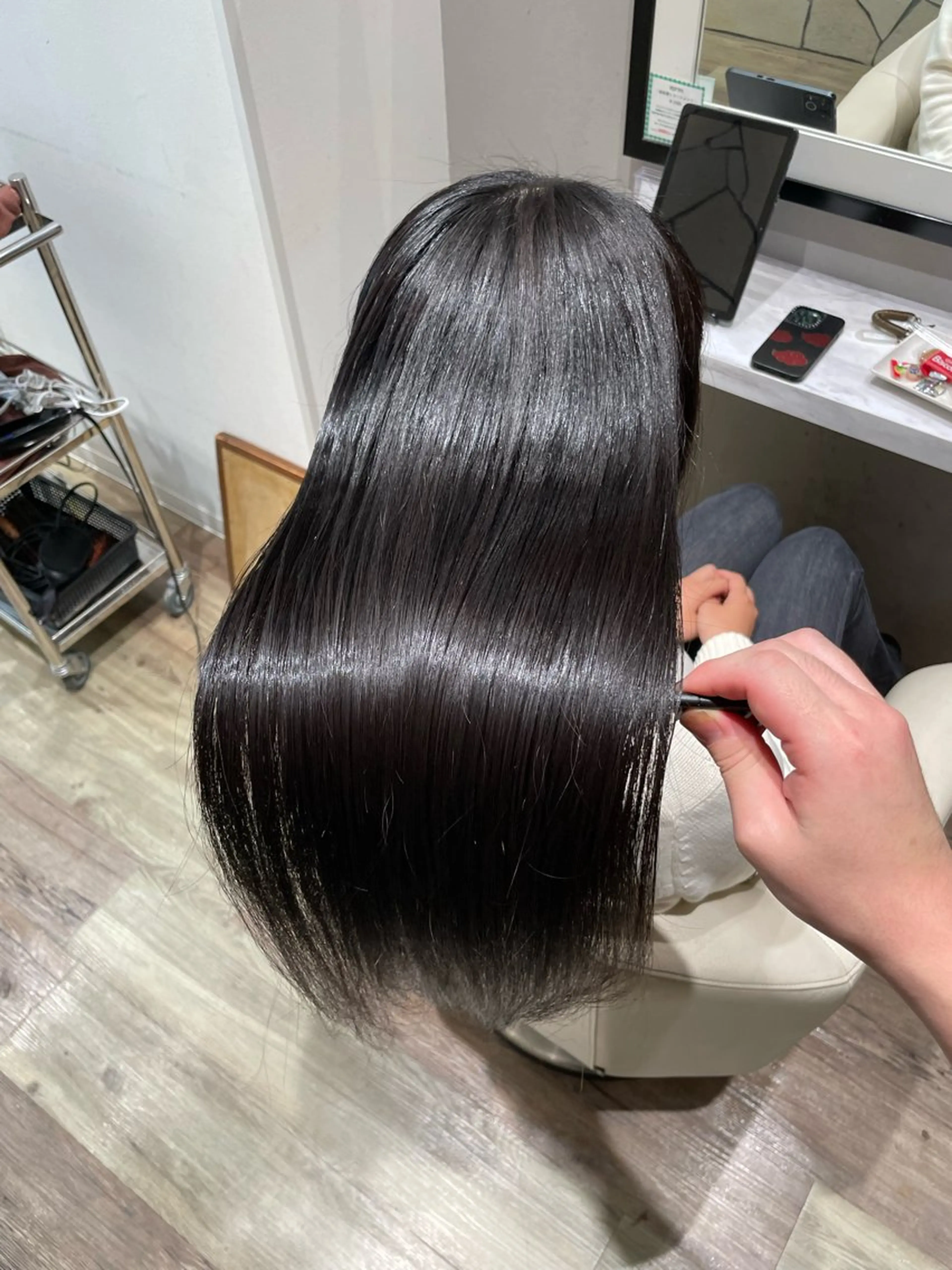 ロング パーマ 髪質改善 縮毛矯正 縮毛矯正 トリートメント k-twoたき✨艶感 カラー／美髪矯正のヘアスタイル