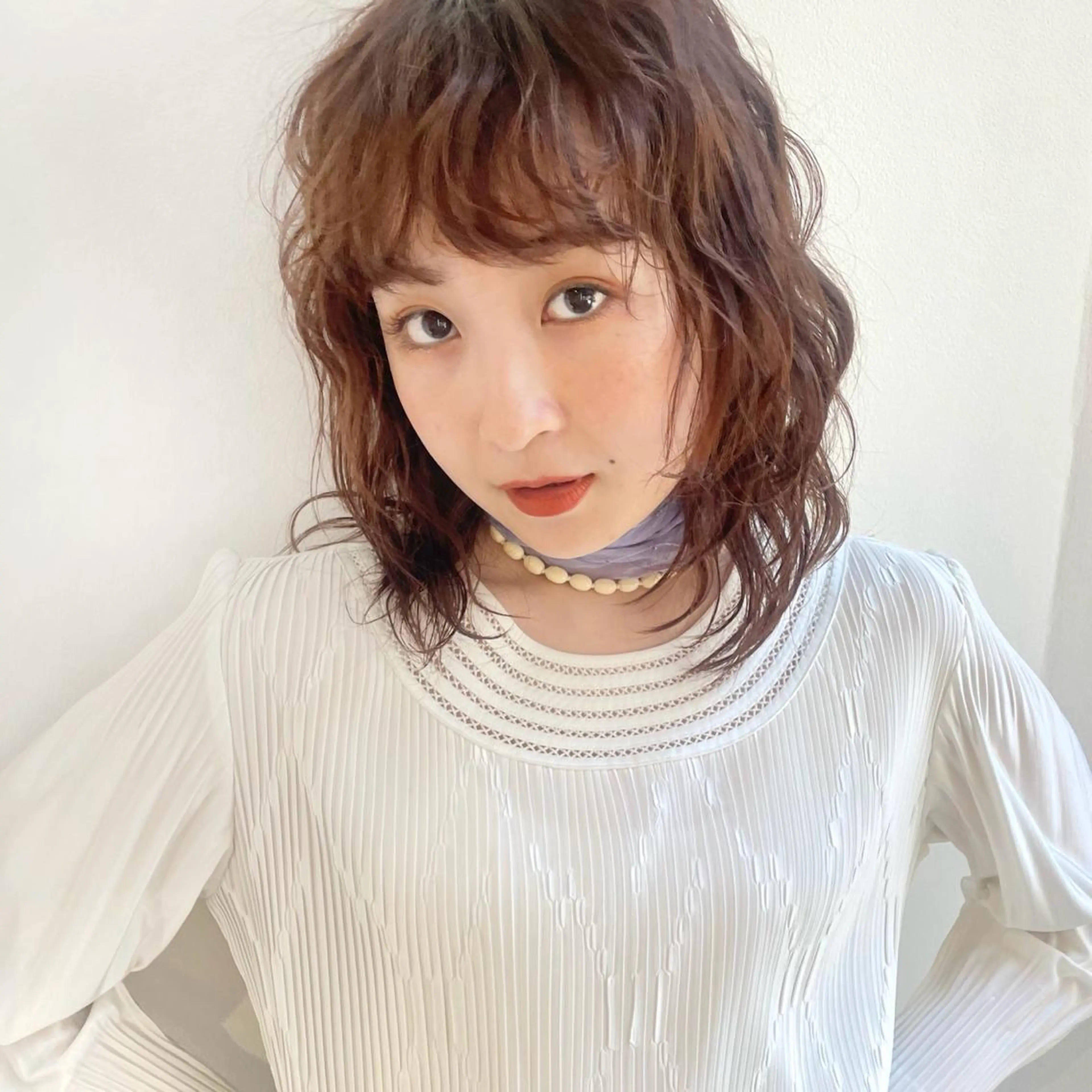 ミディアム カラー 顔まわりレイヤー レイヤーカット カット ヘアカラー トリートメント 🍊暖色×顔周り 🍊cocoroのヘアスタイル