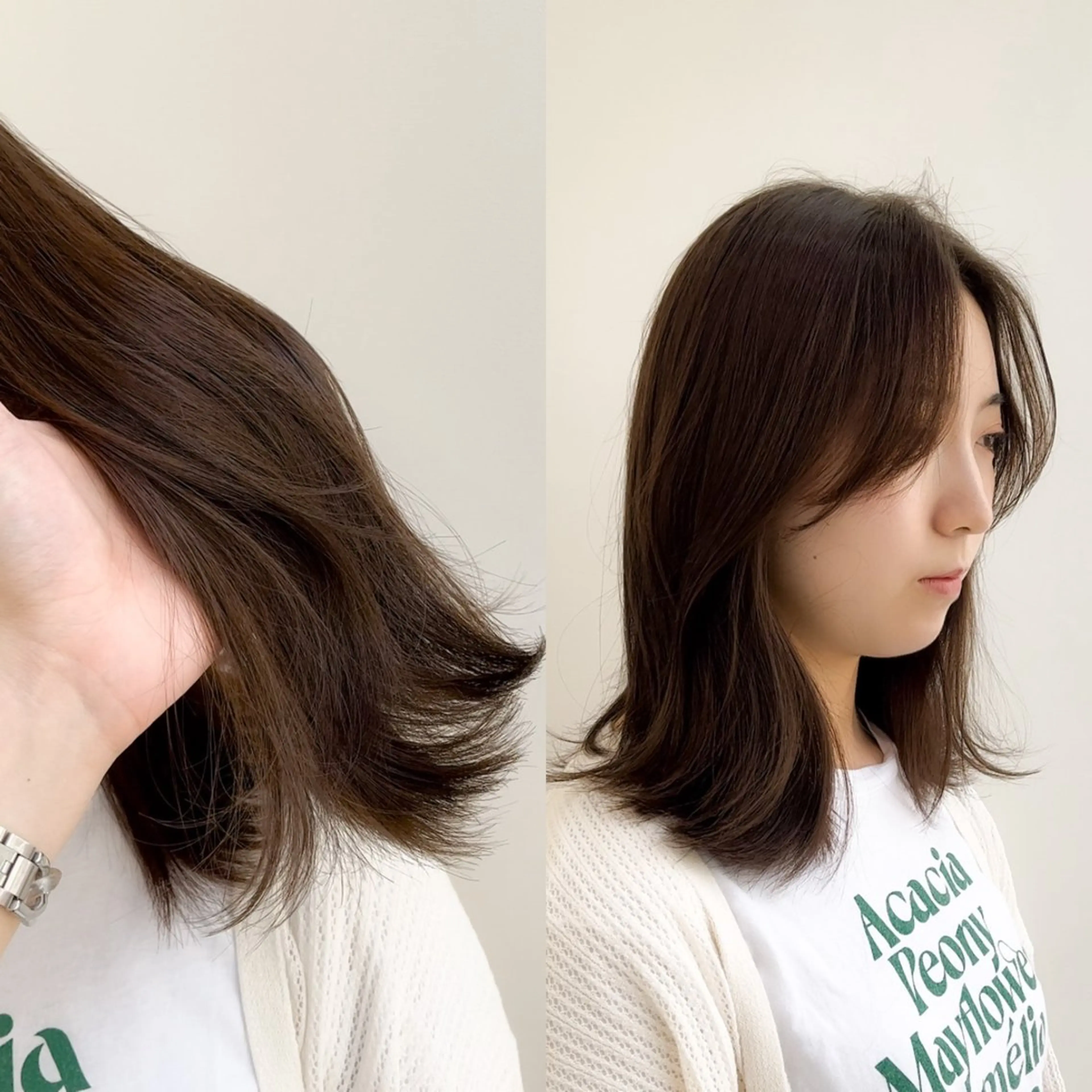 ミディアム カラー 透明感カラー グレージュ ボブ くびれヘア 顔まわりレイヤー カット ヘアカラー トリートメント ミタニ/髪質改善 /レイヤーカットのヘアスタイル