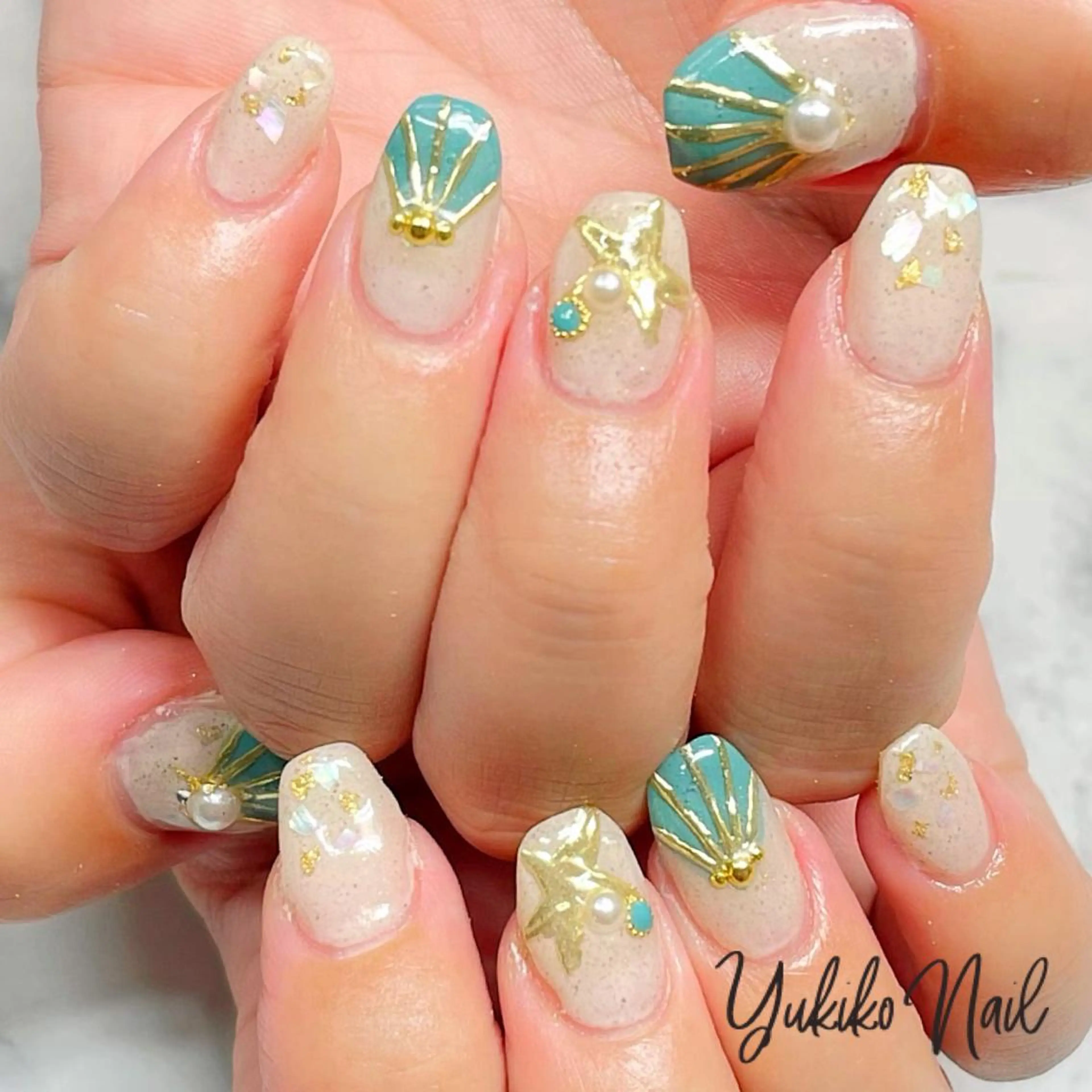 ネイル ミラーネイル 夏ネイル ハンドネイル ユキコ ネイルのネイルデザイン