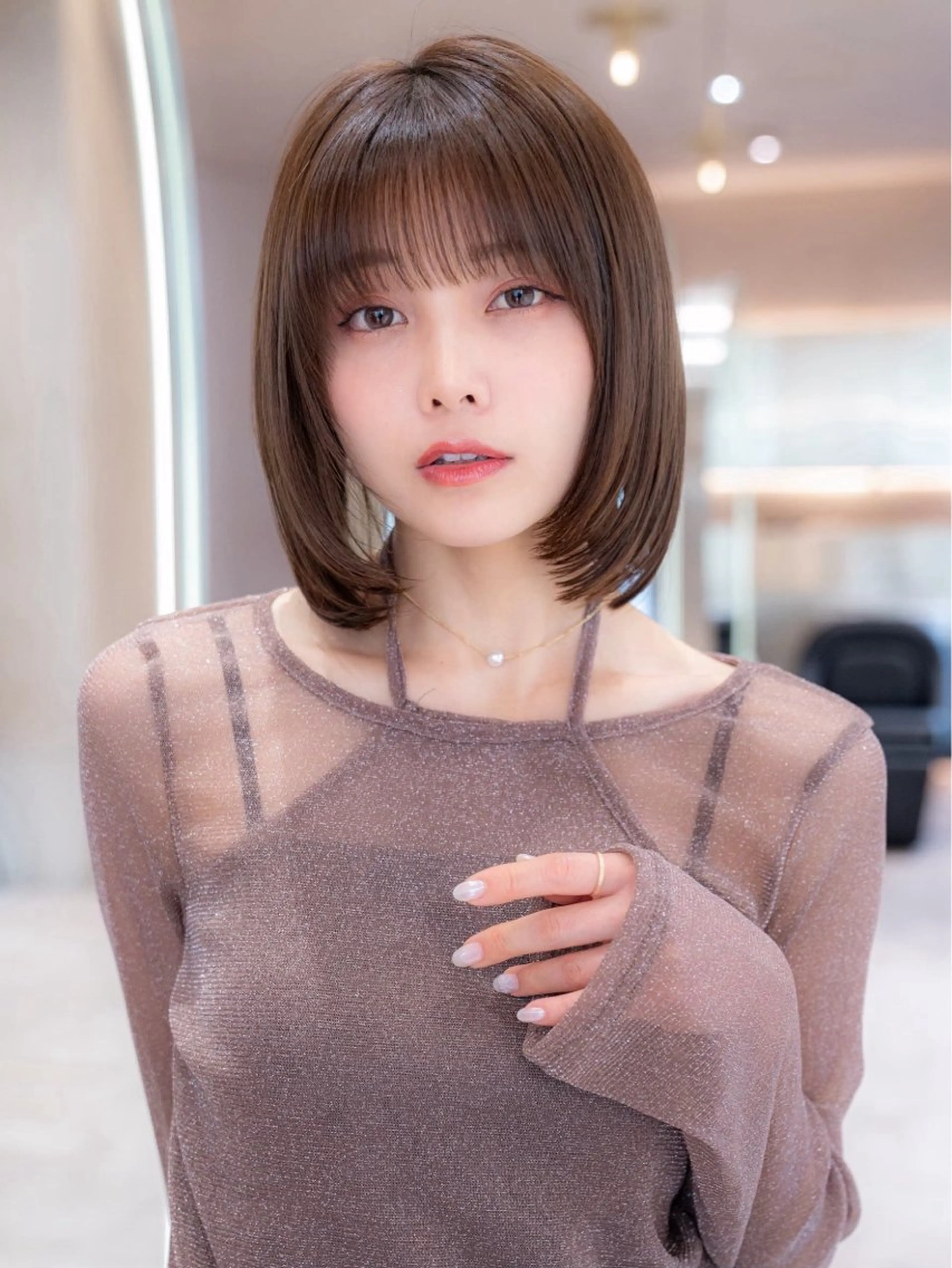 ミディアム カット ヘアカラー トリートメント 渋谷／タッセルボブ ／顔周り/加邊凌也のヘアスタイル