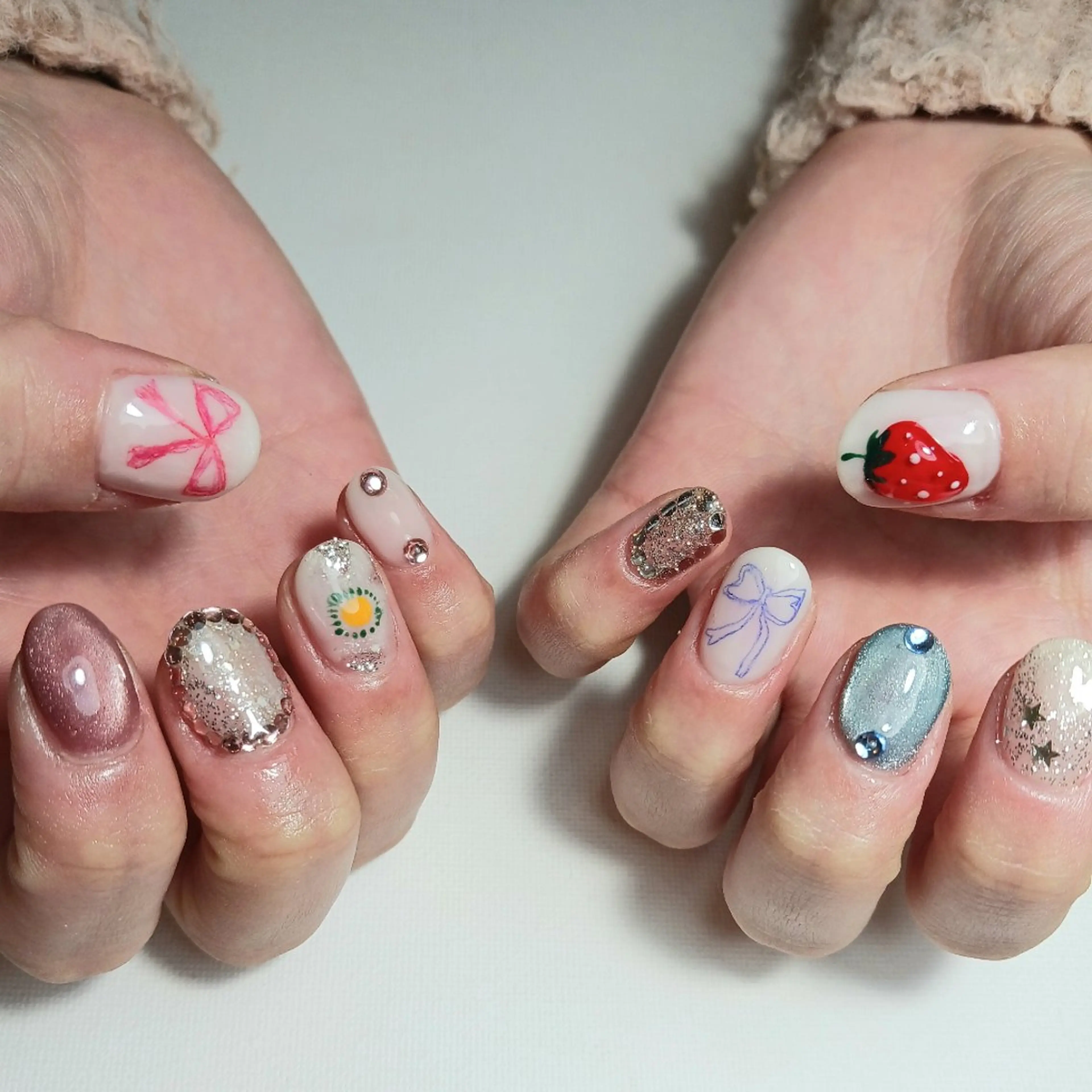 ネイル ジェルネイル キラキラネイル マグネットネイル 持ち込み リボン ハンドネイル owlnail /持込みデザイン専門のネイルデザイン