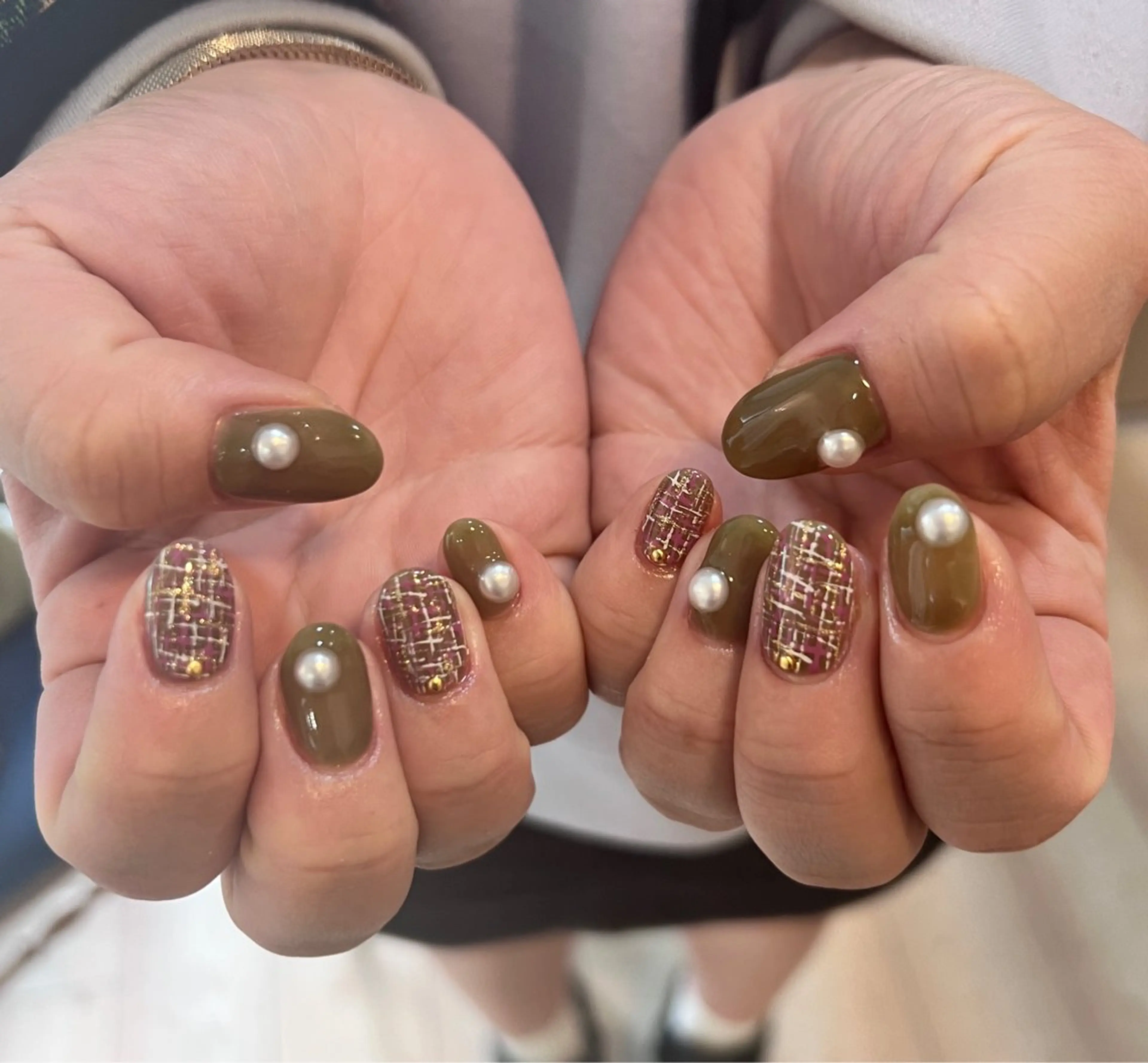 ネイル 持ち込み ツイードネイル いちじゅう あおいのネイルデザイン