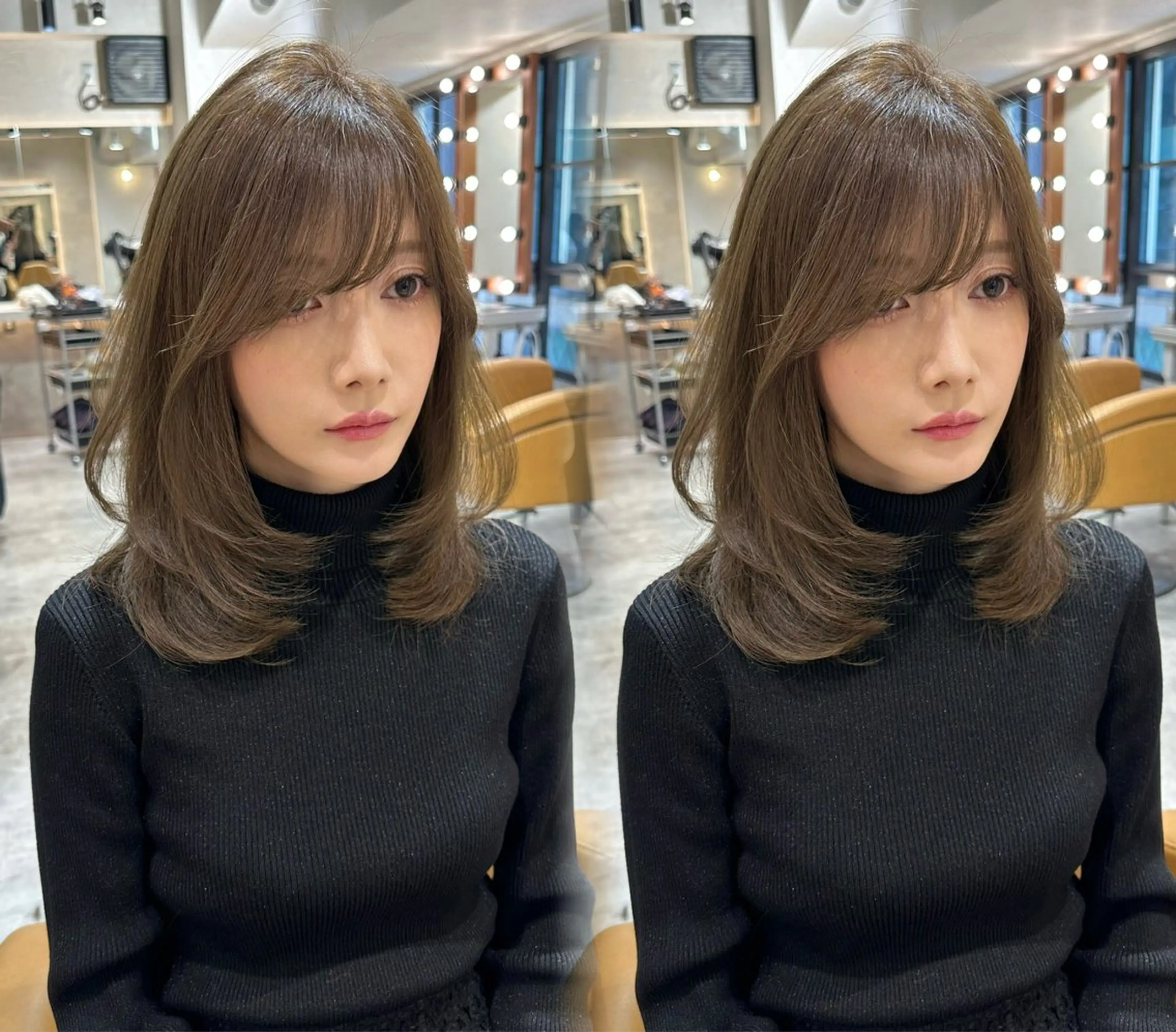 ミディアム 顔周りカット 韓国風ヘア レイヤーカット 小顔カット カット ヘアカラー トリートメント ヘアセット 銀座副店長/レイヤー /髪質改善/田島のヘアスタイル