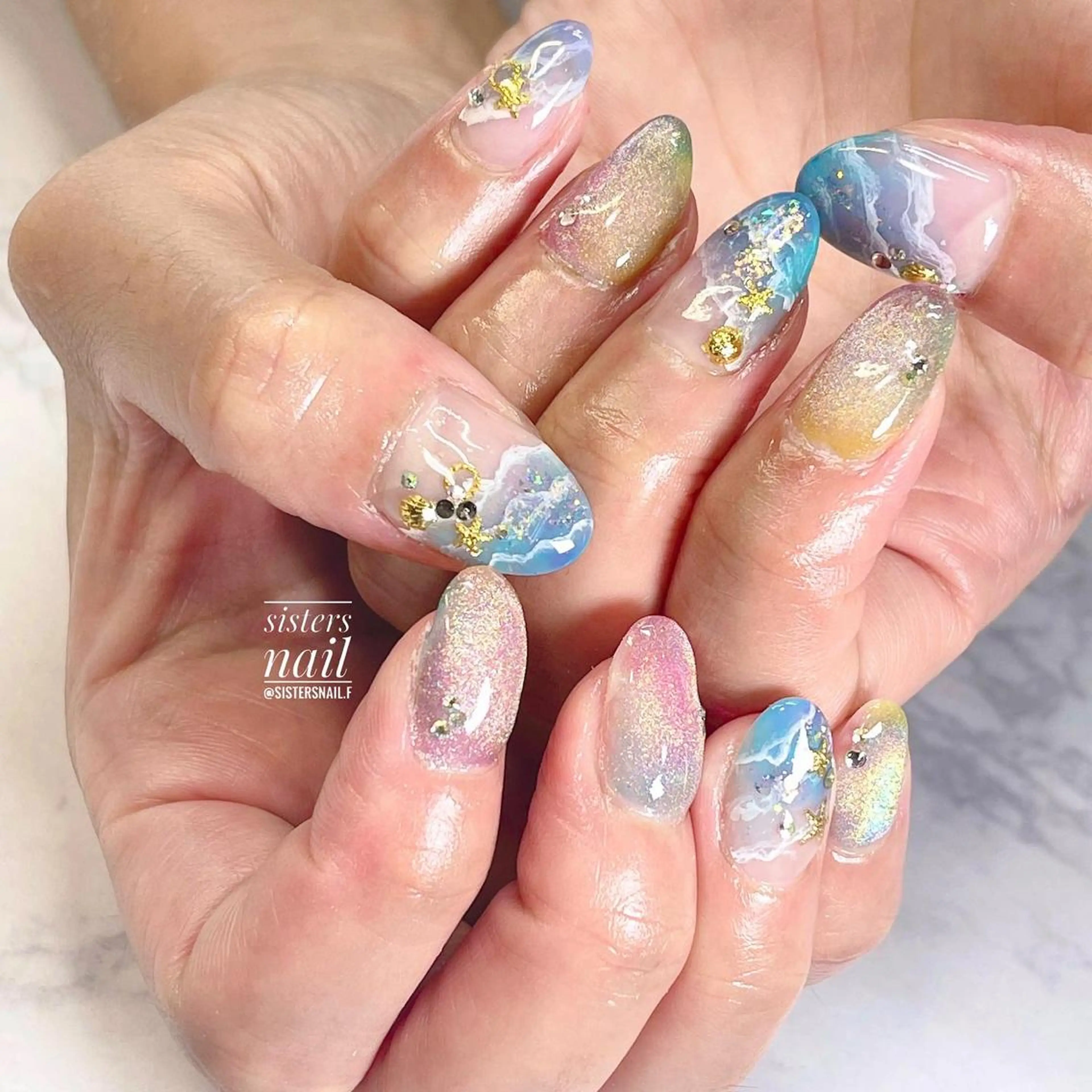 ネイル アートネイル マグネットネイル 夏ネイル sisters nail.fのネイルデザイン