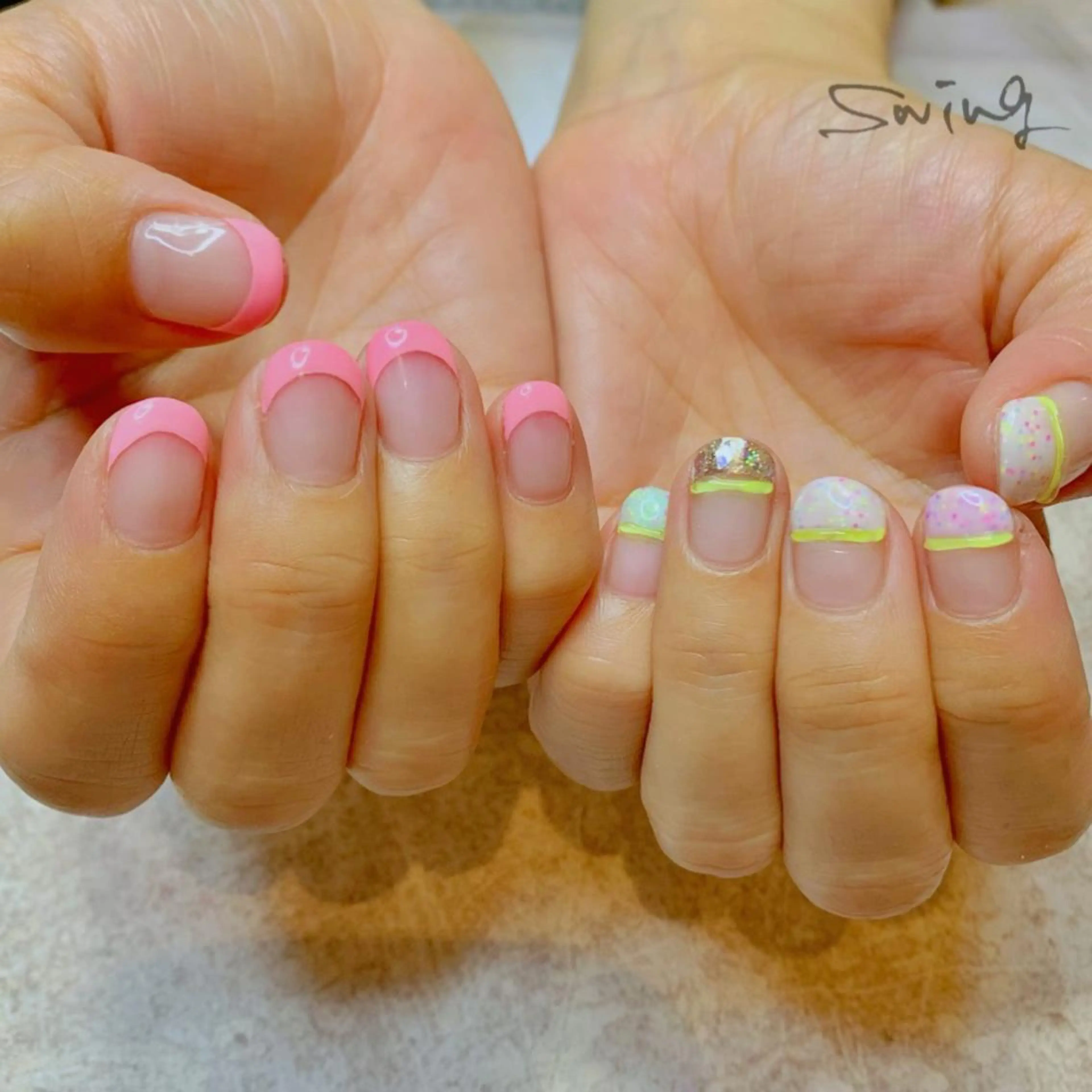 ネイル フレンチネイル ジェルネイル ガラスフレンチ ピンク SWING Nail Salon所属・Yoshida Takakoのネイルデザイン