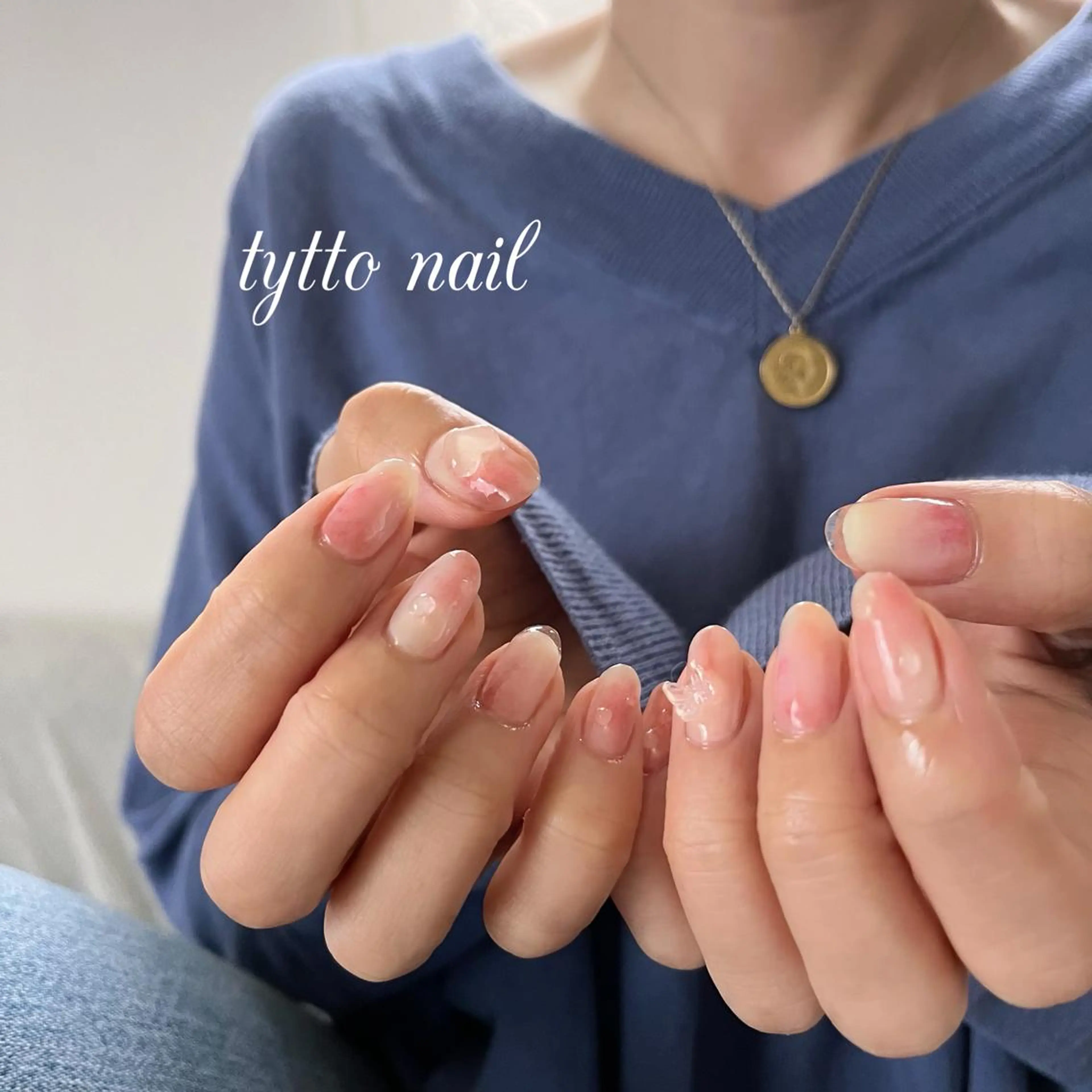 ネイル クリアネイル フレンチネイル ハート 韓国ネイル ピンク ハンドネイル tytto nail ❤︎‪‪eri‪‪のネイルデザイン
