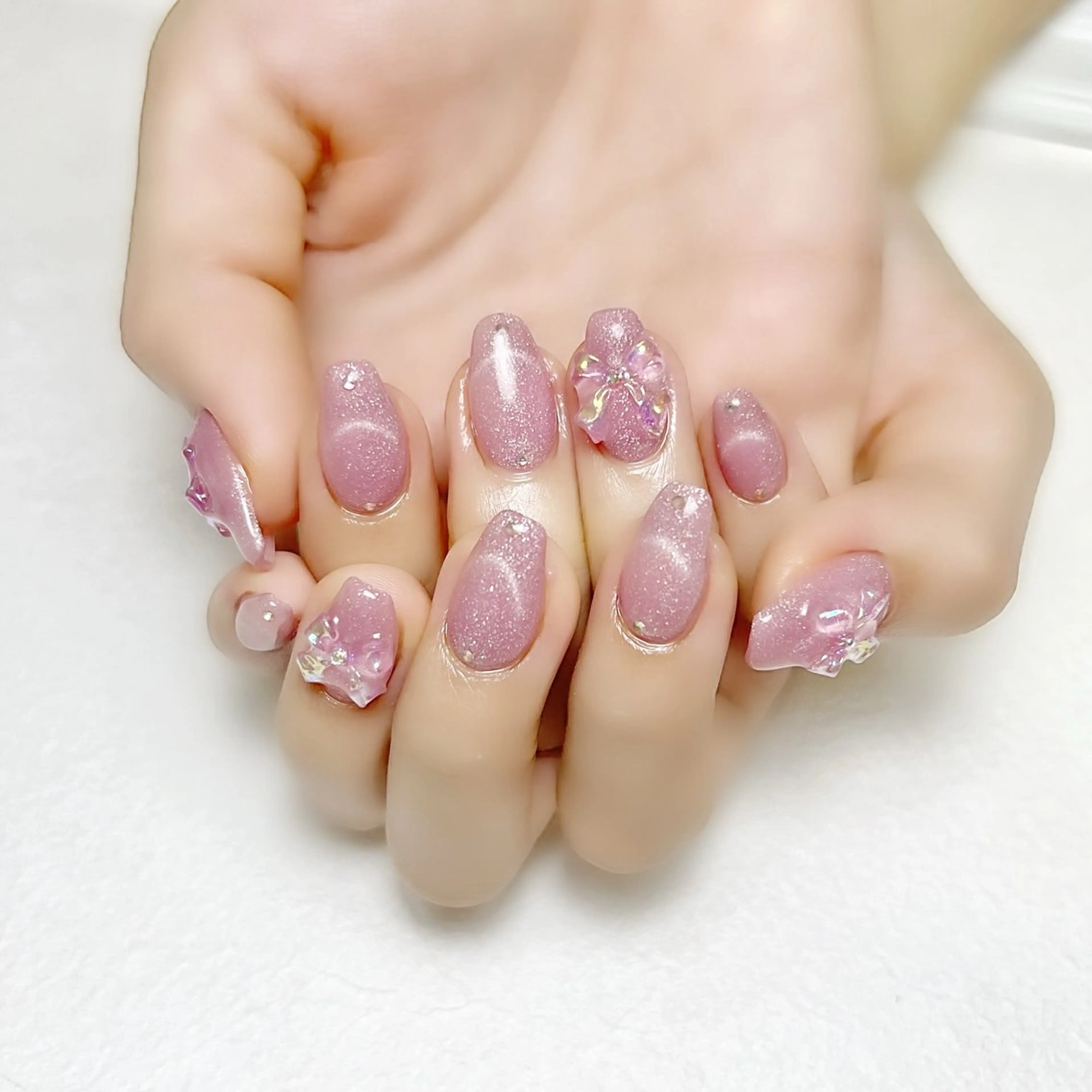 ネイル ラメ(グリッター) マグネットネイル ピンク リボン rouse nail RISATOのネイルデザイン