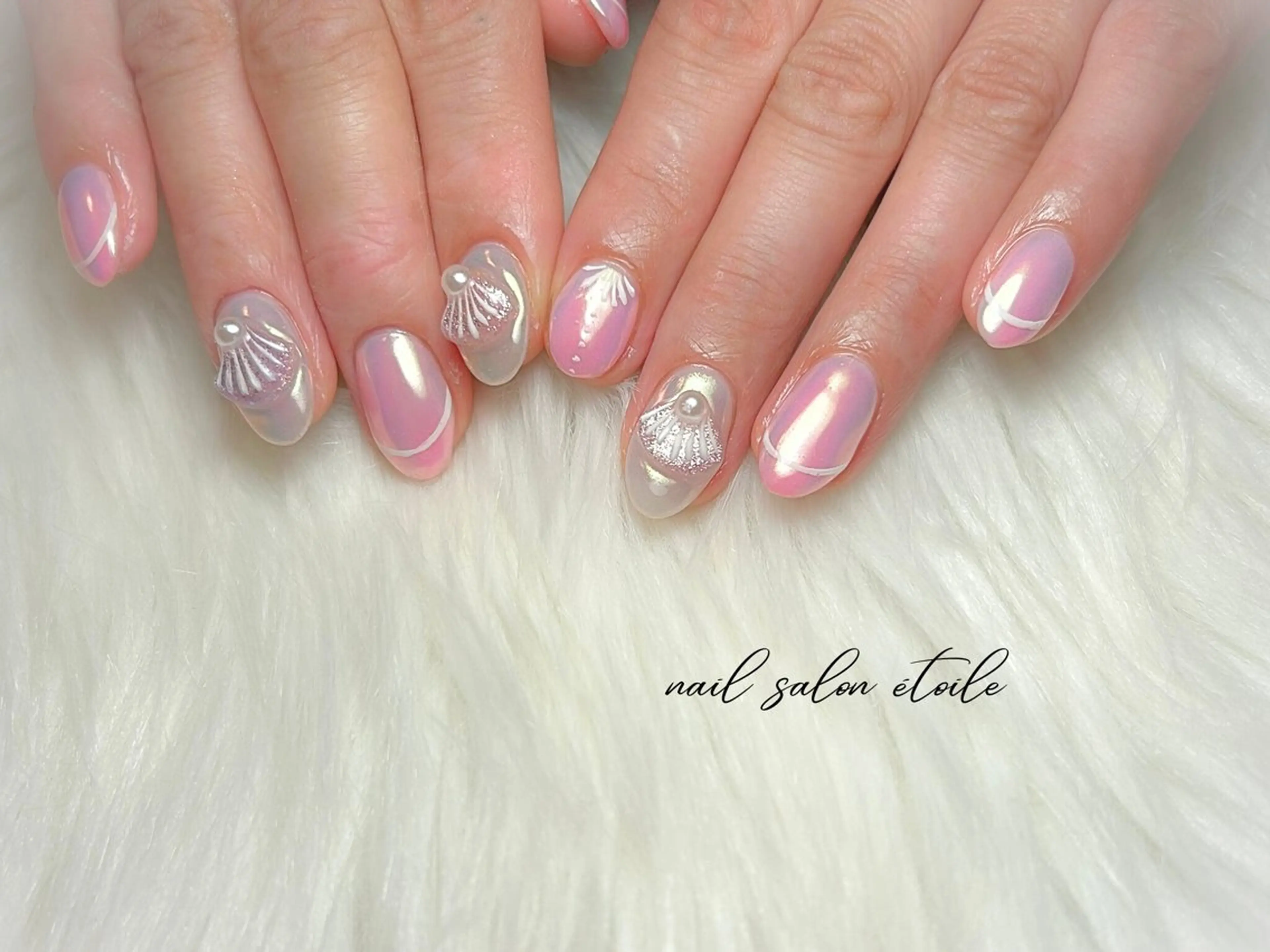 ネイル アートネイル オーロラネイル ピンク 夏ネイル ハンドネイル nail salon étoileのネイルデザイン