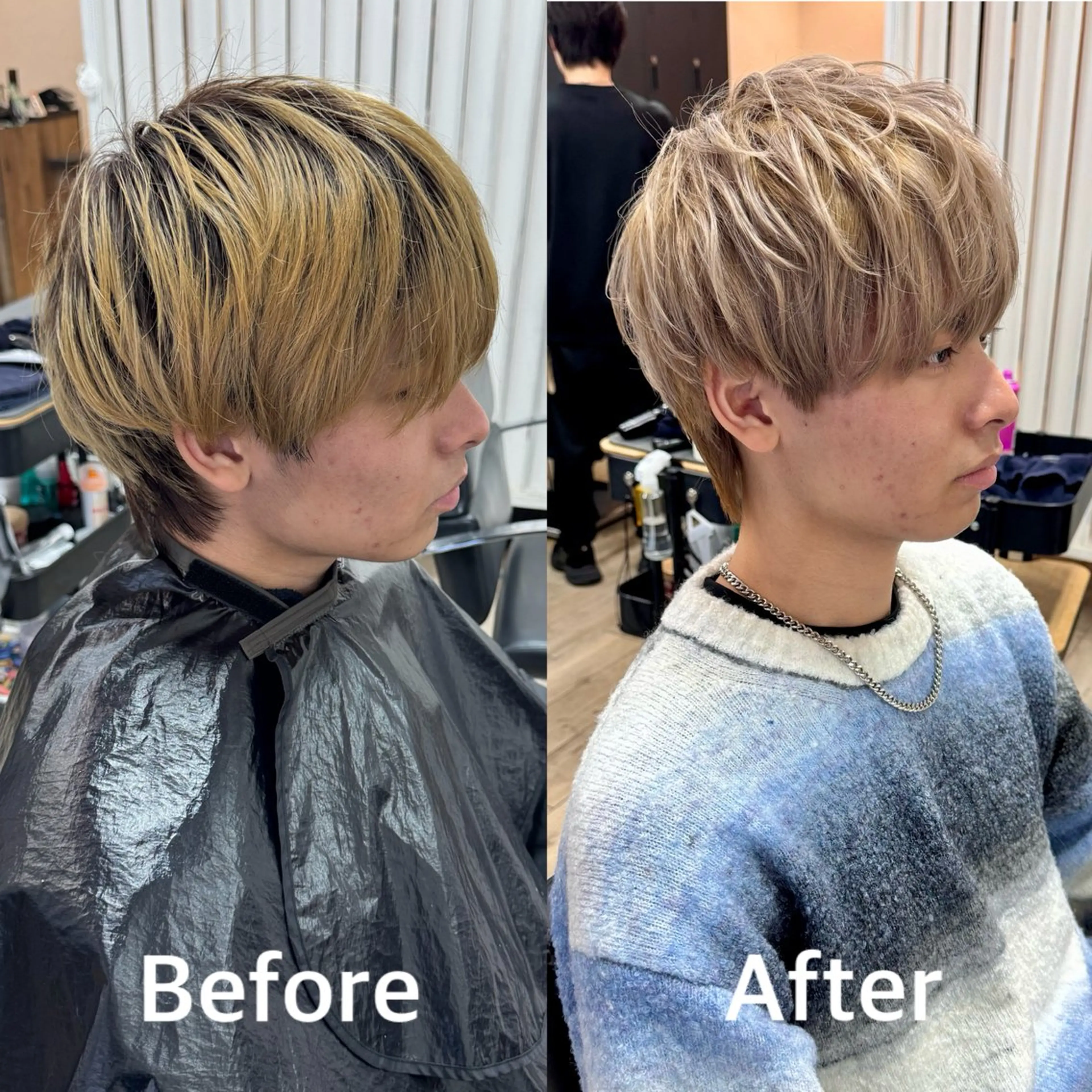 ミディアム カラー メンズ メンズブリーチ ベージュカラー ブリーチ ケアブリーチ ホワイトベージュ カット ヘアカラー ヘアセット 【池袋/スパイキー ショート】ⓝⓘⓜⓤのヘアスタイル