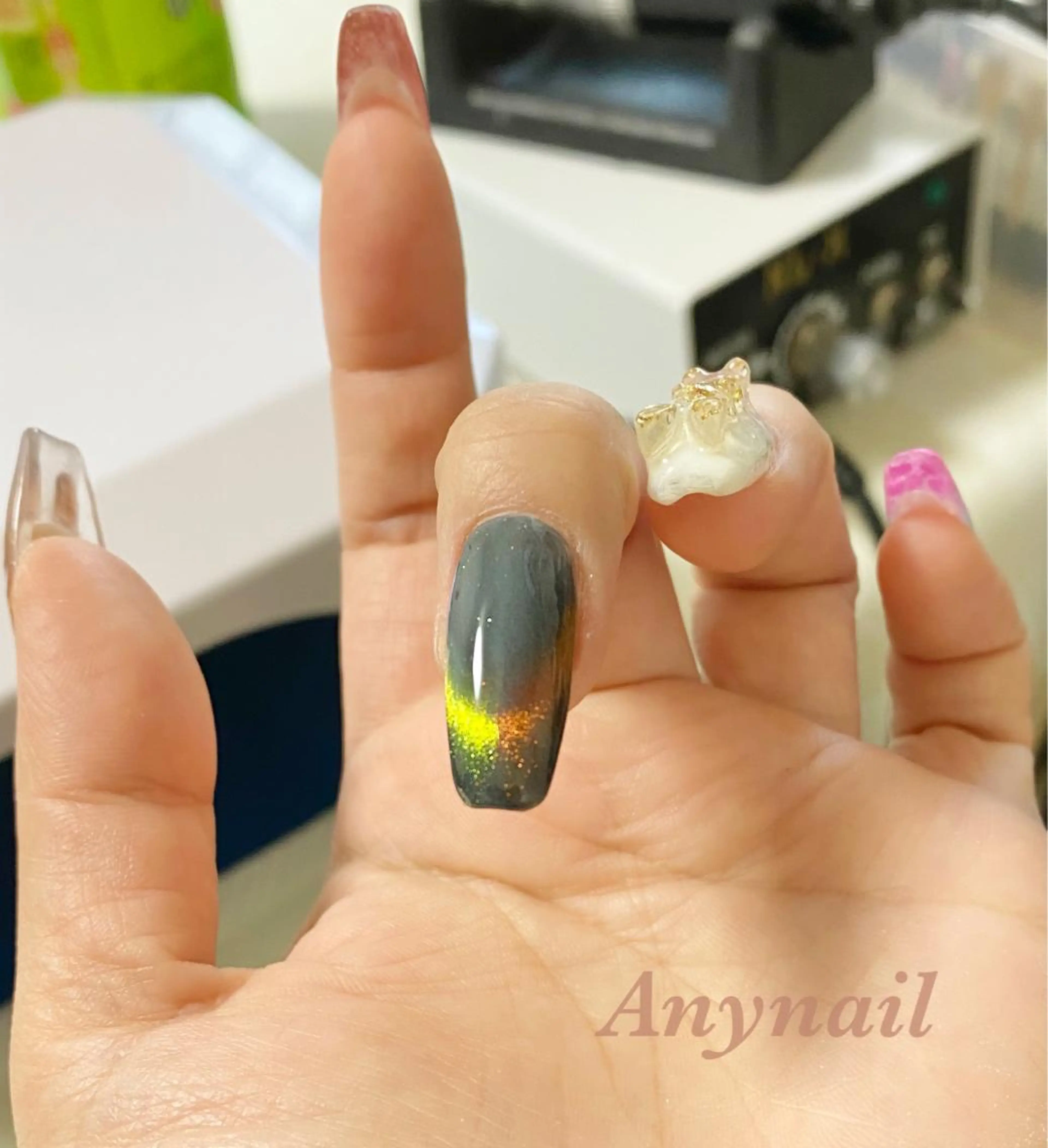 ネイル ブルー フレンチネイル マグネットネイル マグネットフレンチ 岩澤 恵子のネイルデザイン