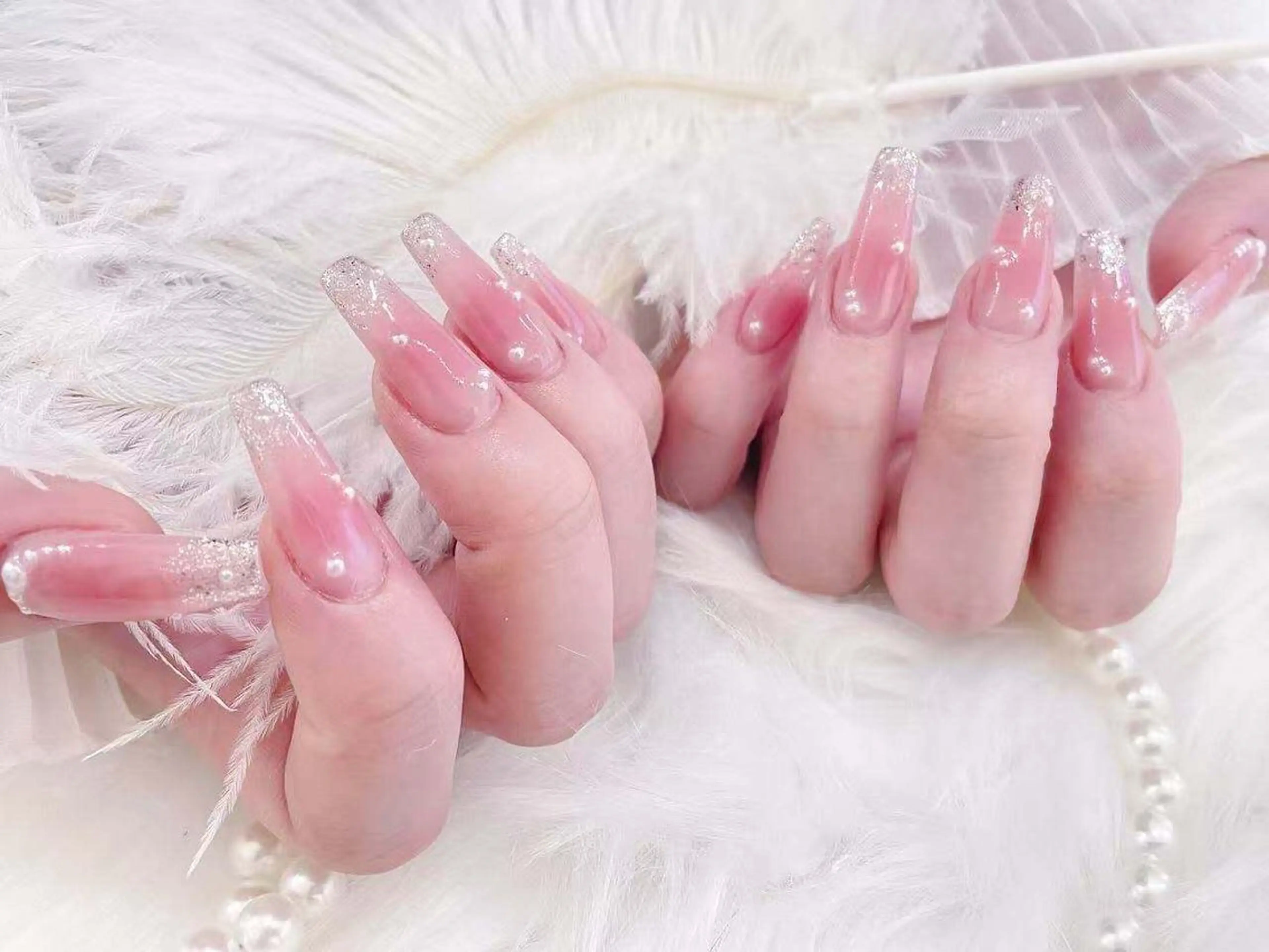 ネイル チークネイル 長さ出し フレンチネイル ガーリー 韓国ネイル SunNail池袋駅 ワンホンネイルのネイルデザイン