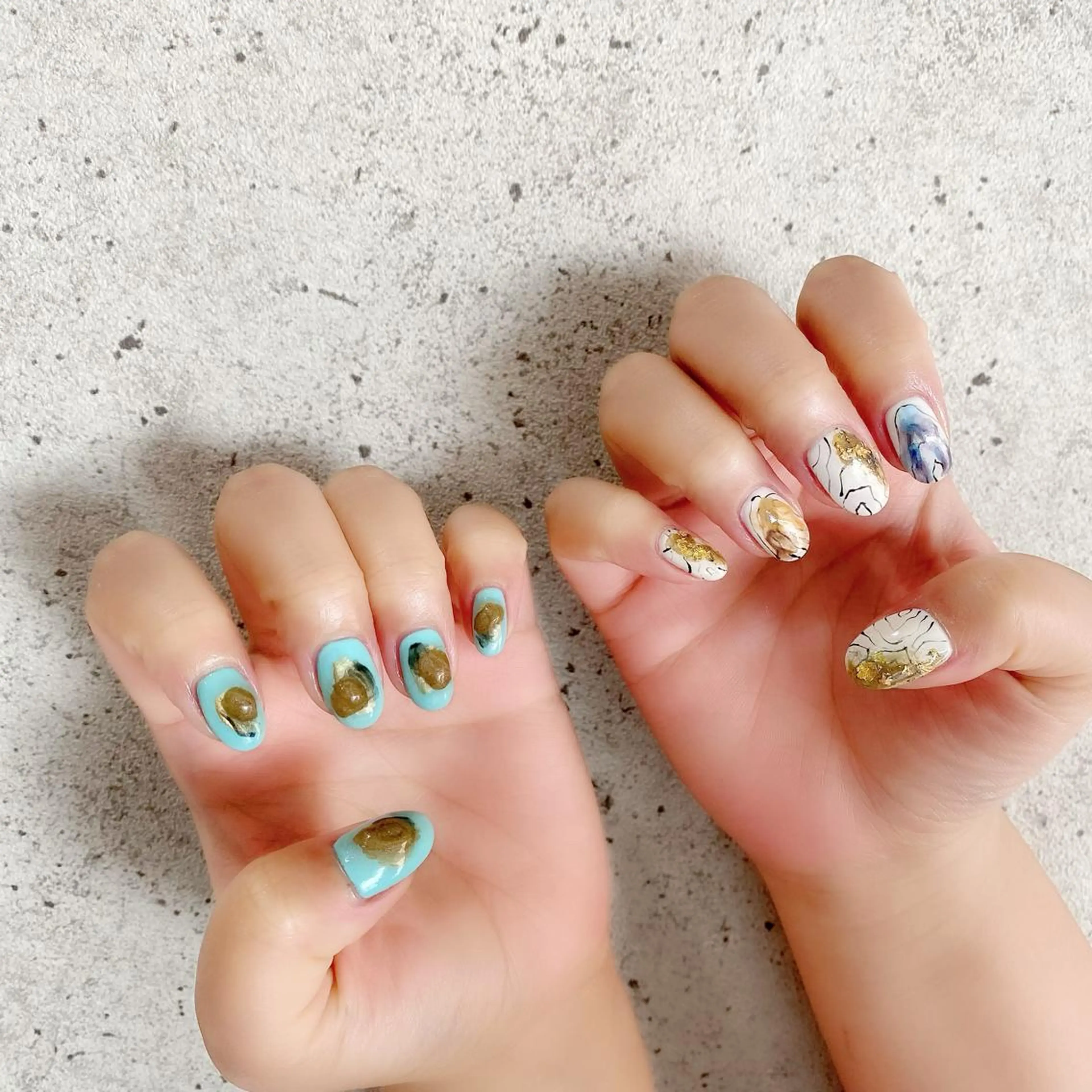 セミロング カラー パーマ ヘアアレンジ メンズ キッズ ネイル マツエク・マツパ アイブロウ ブルーカラー ブルー 夏ネイル ハンドネイル Salon Ｋのネイルデザイン