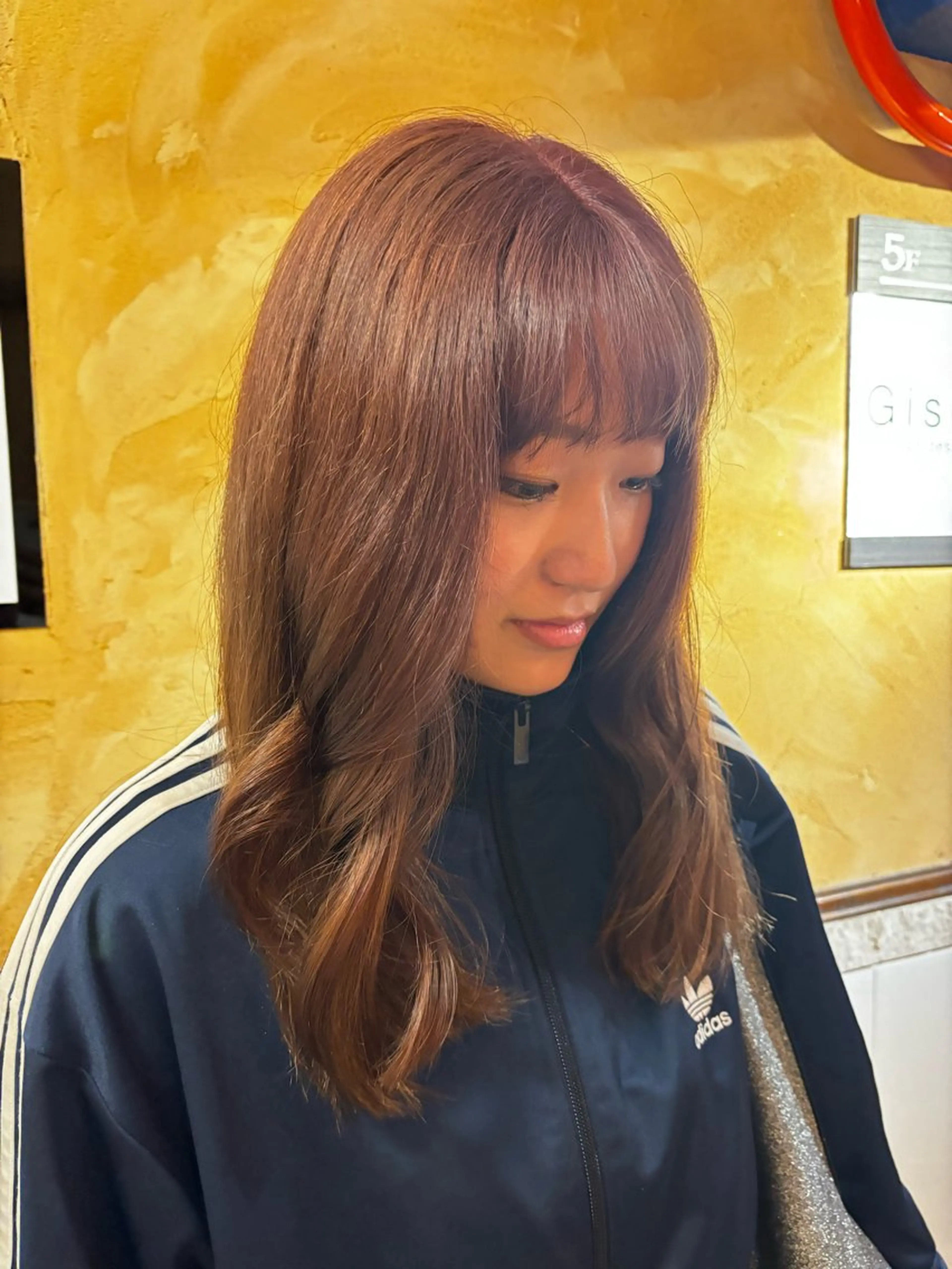 ロング シオン/艶髪/ グレージュカラーのヘアスタイル