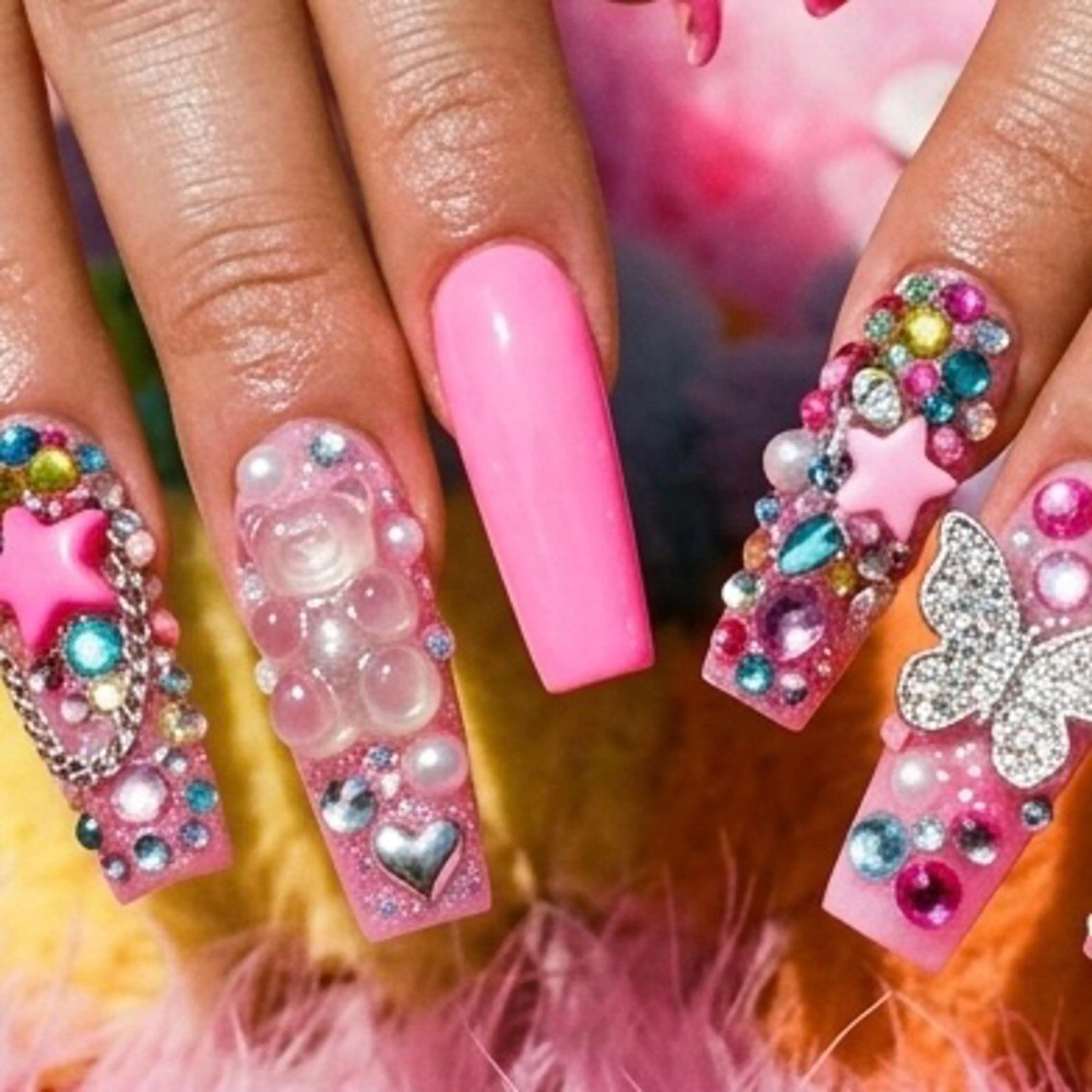 【トレンド】Y2K・ギャル盛り！モリモリデザイン4本付きGel-X (自他店オフ無料)の写真