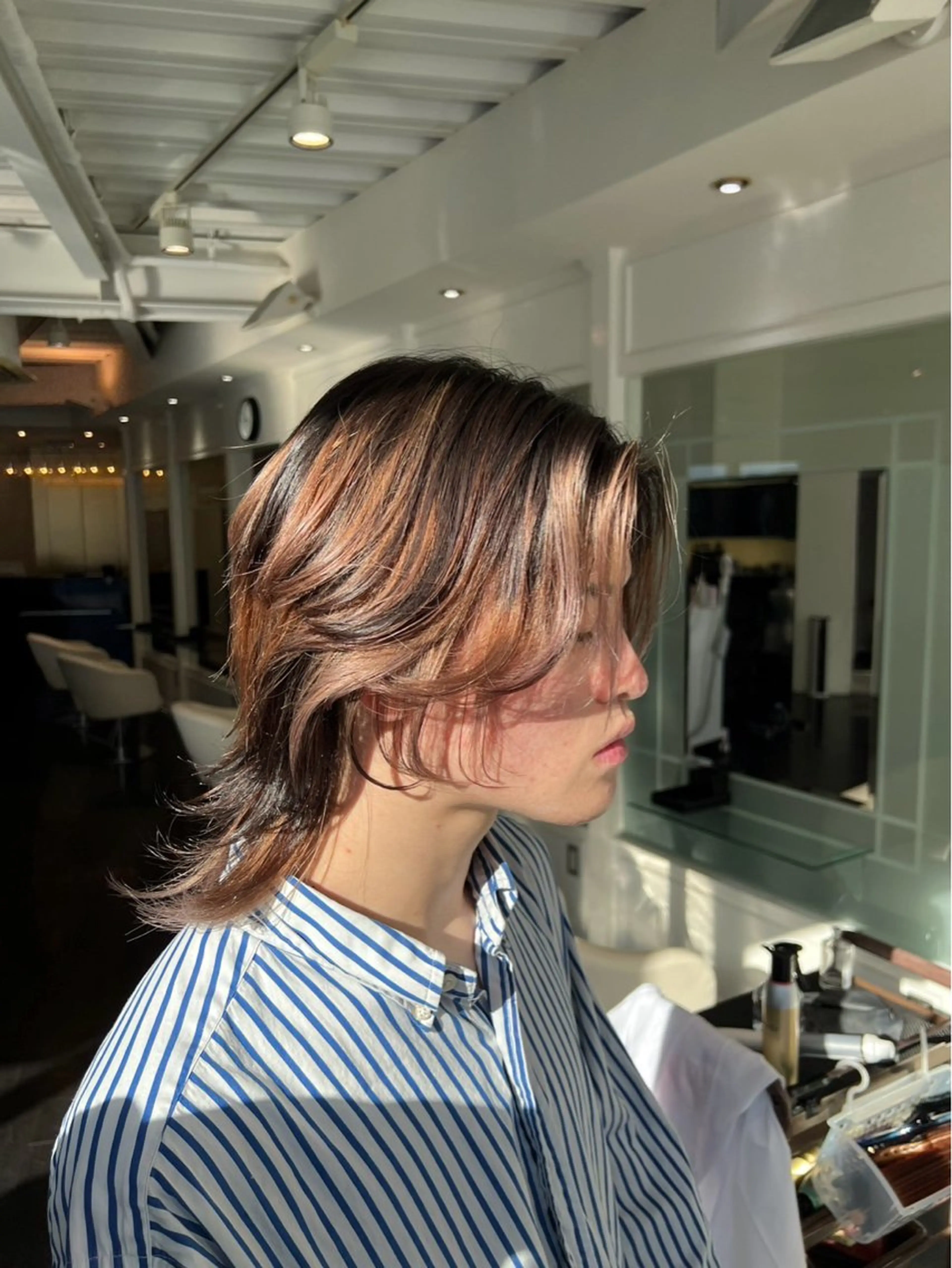 ミディアム パーマ ヘアアレンジ メンズ メンズウルフカット レイヤーカット ウルフカット ウルフレイヤー カット パーマ メンズ特化 エシカル　松原大将のヘアスタイル