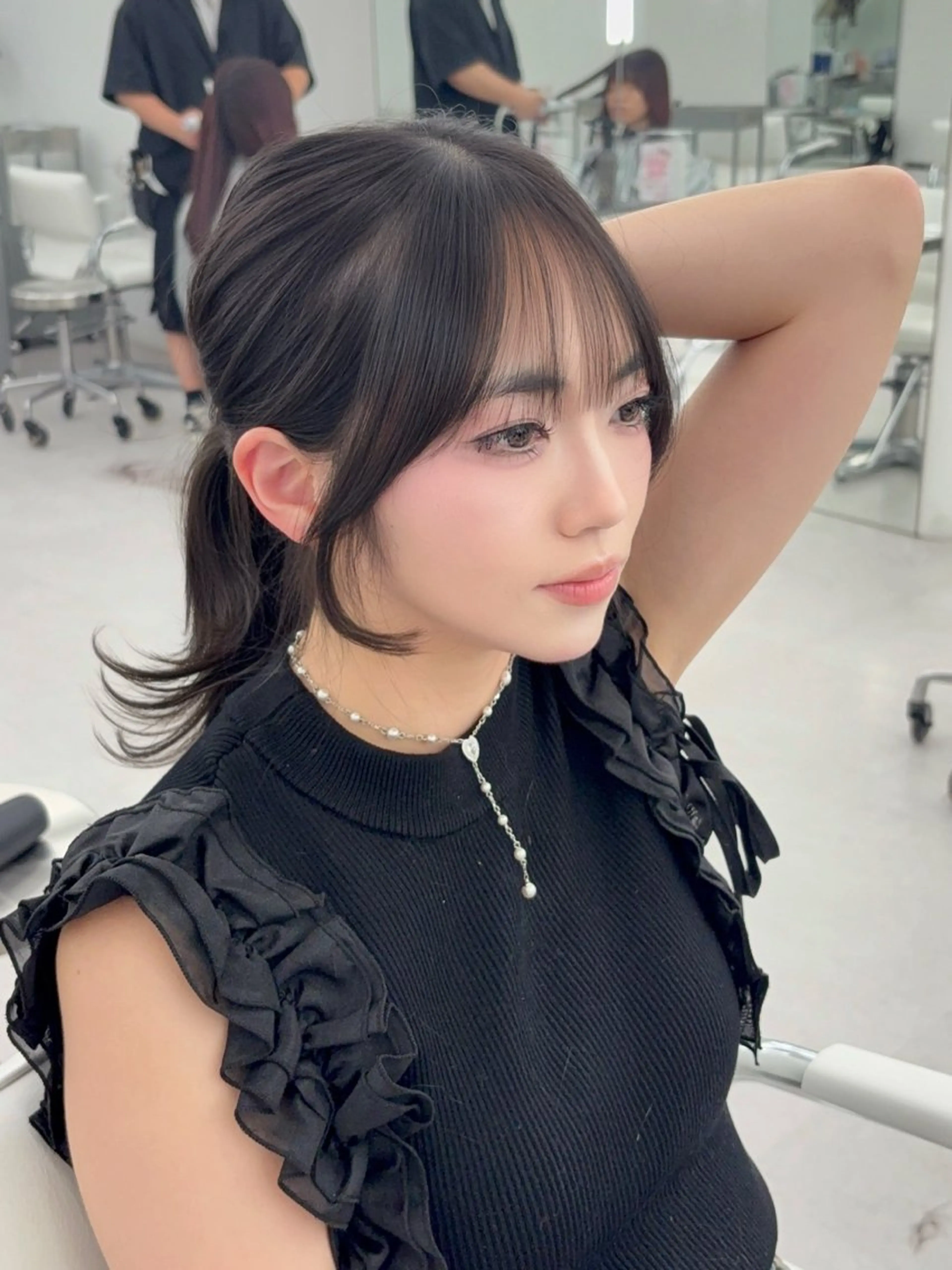 セミロング カラー レイヤーカット 小顔カット カット ヘアカラー トリートメント 韓国ヘア/レイヤー/ 顔まわり足立遥奈のヘアスタイル