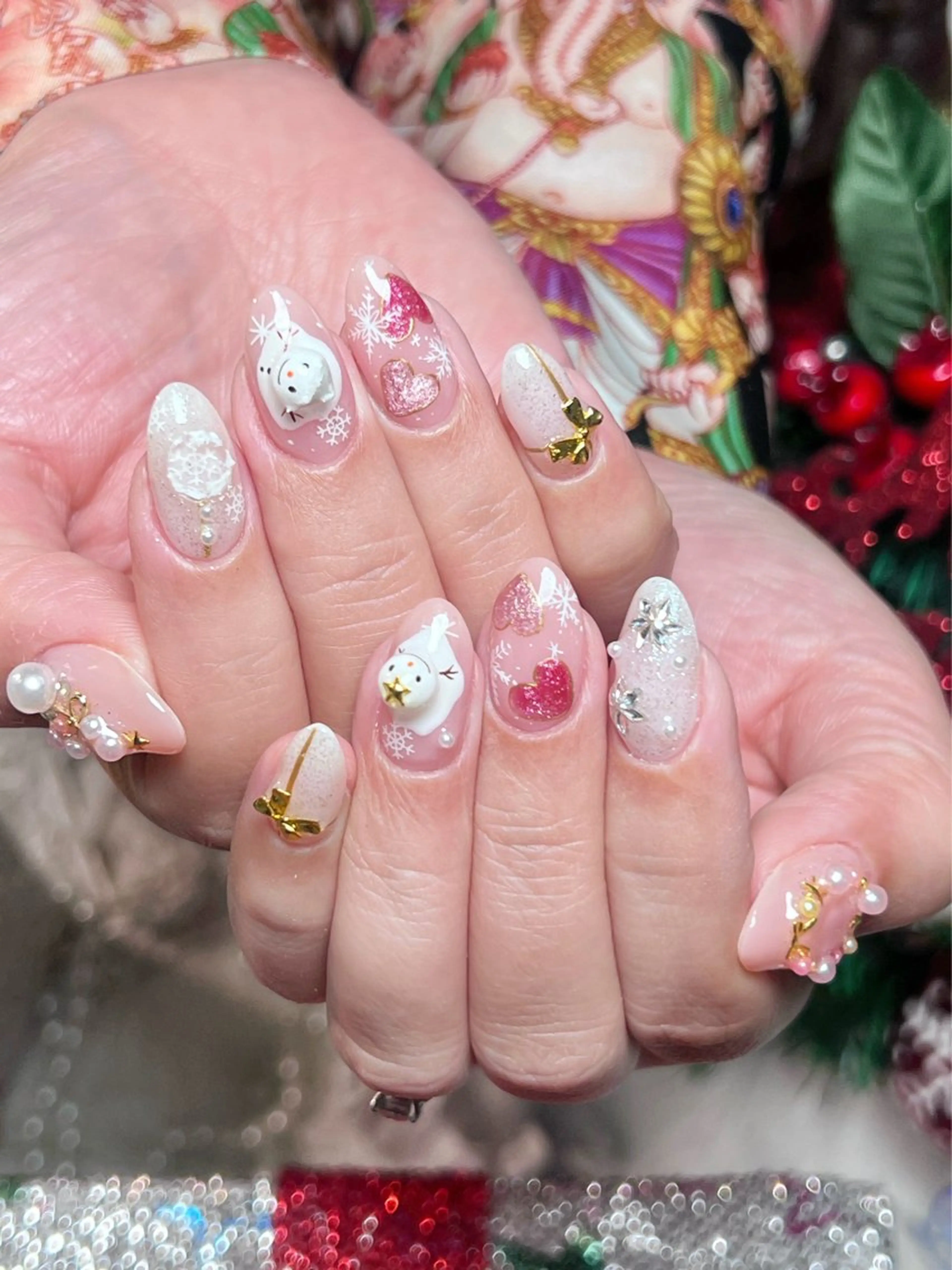 ネイル ロングネイル 持ち込み スカルプネイル 冬ネイル クリスマス ハンドネイル Painty所属・Painty nailのネイルデザイン