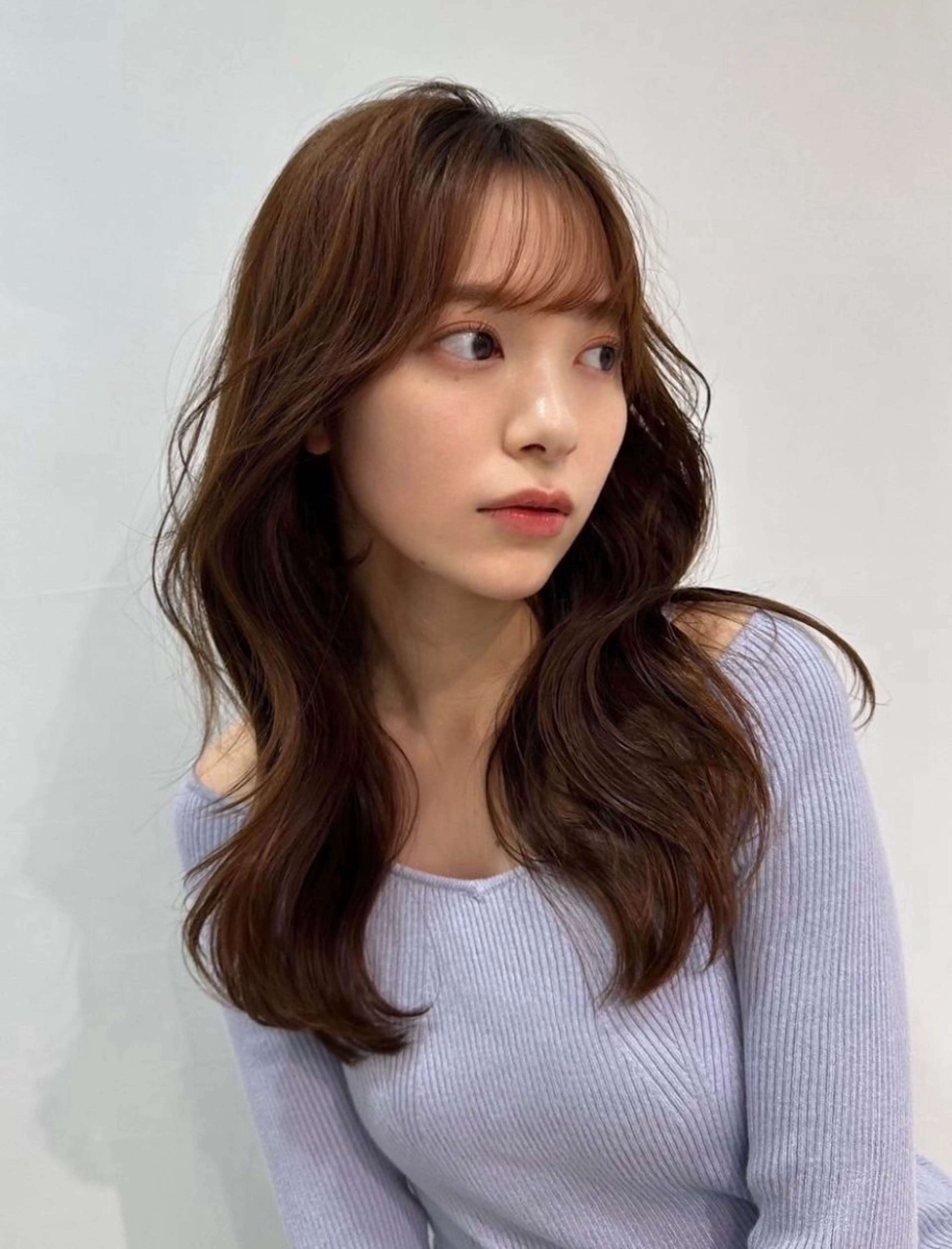 セミロング カット ヘアカラー ヘアセット 韓国ヘア/ブリーチ無 しWカラー/オリーブのヘアスタイル