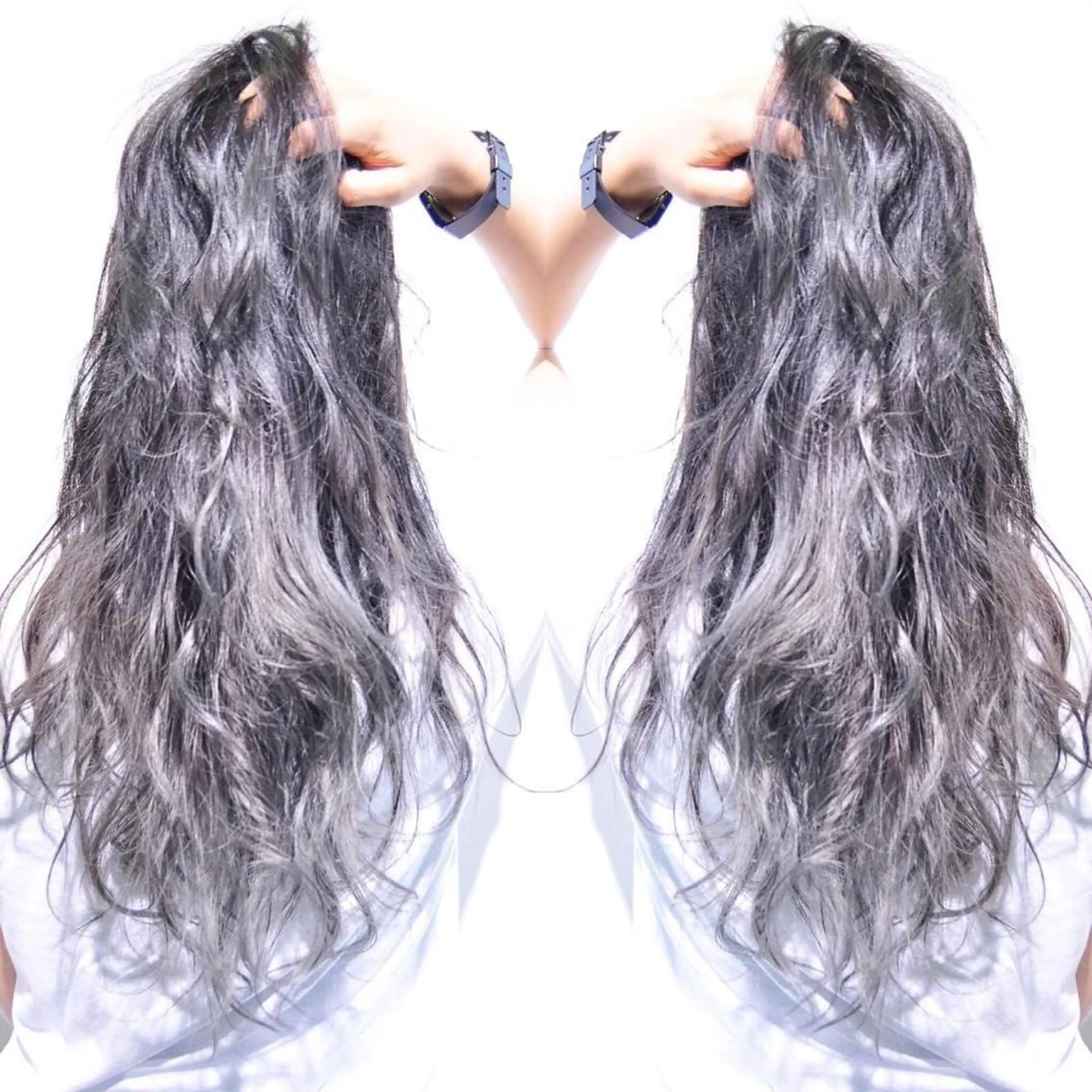 ロング カラー ヘアアレンジ グラデーションカラー シルバー 及川シゲル 髪質改善講師のヘアスタイル