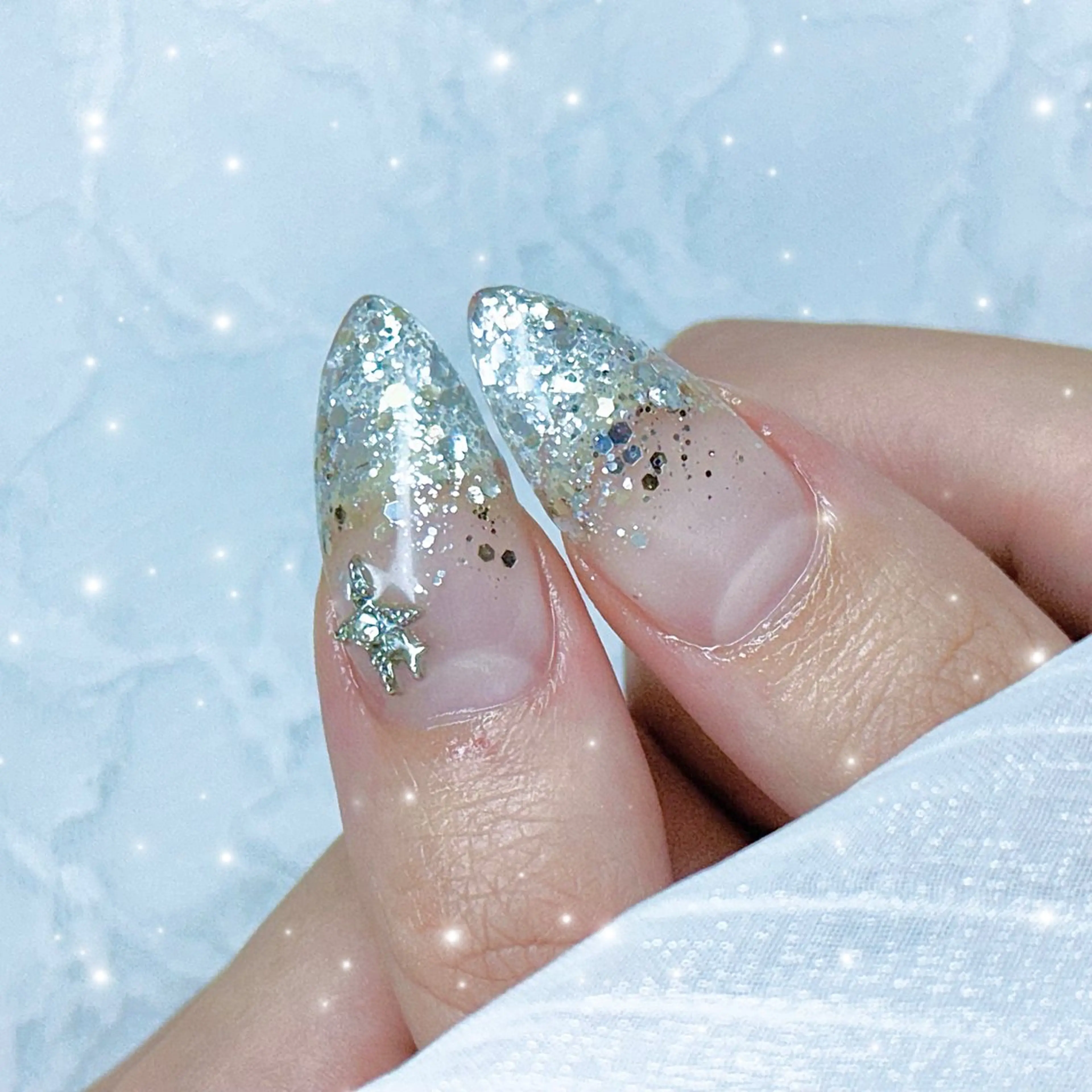 ネイル 長さ出し グラデーション 韓国ネイル ラメ(グリッター) ラメグラデーション ハンドネイル Purasia高橋✧ マグ/ワンホン/地雷のネイルデザイン