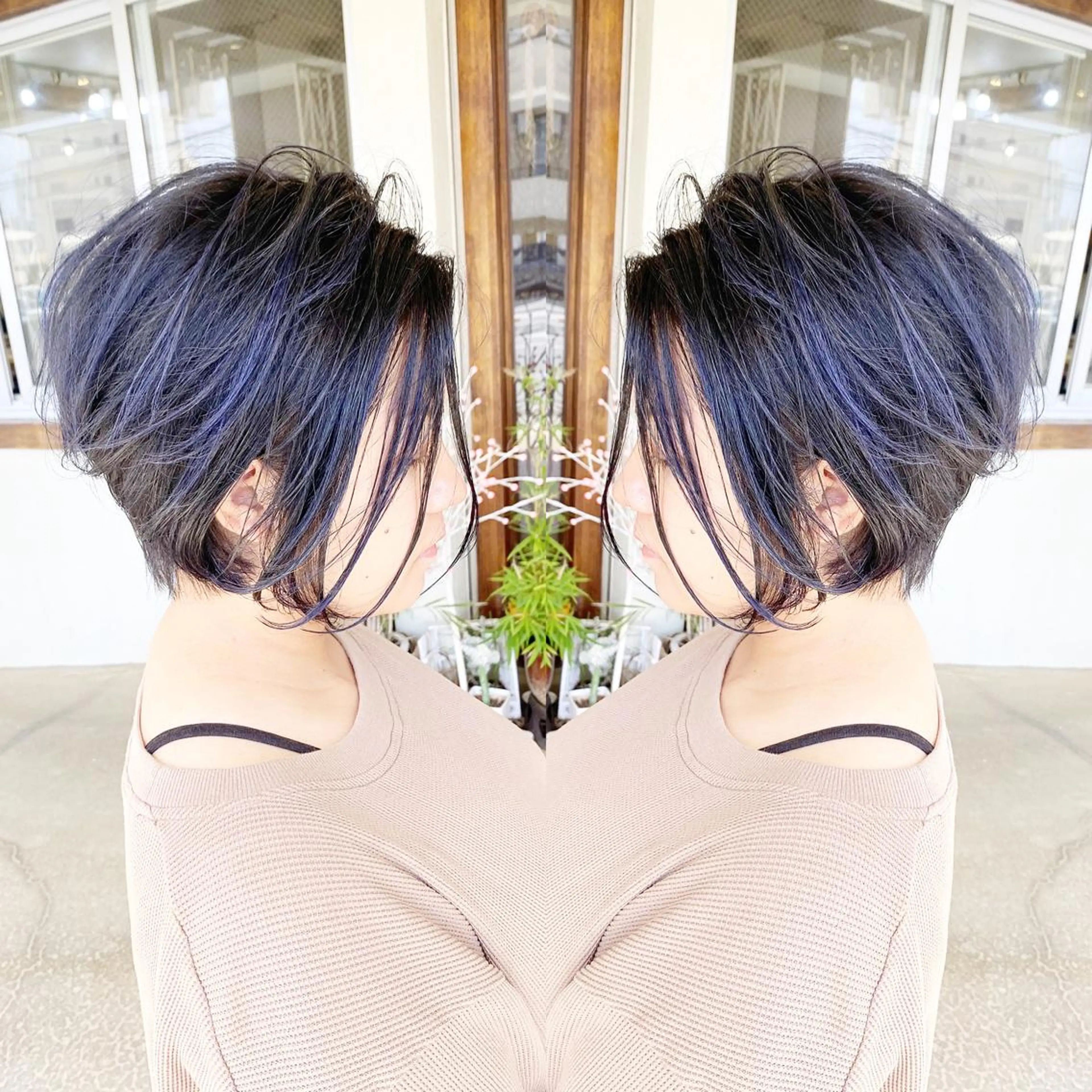 ショート カラー バレイヤージュ ハイライトカラー ハイライト レイヤーカット カット ヘアカラー grand juteのヘアスタイル