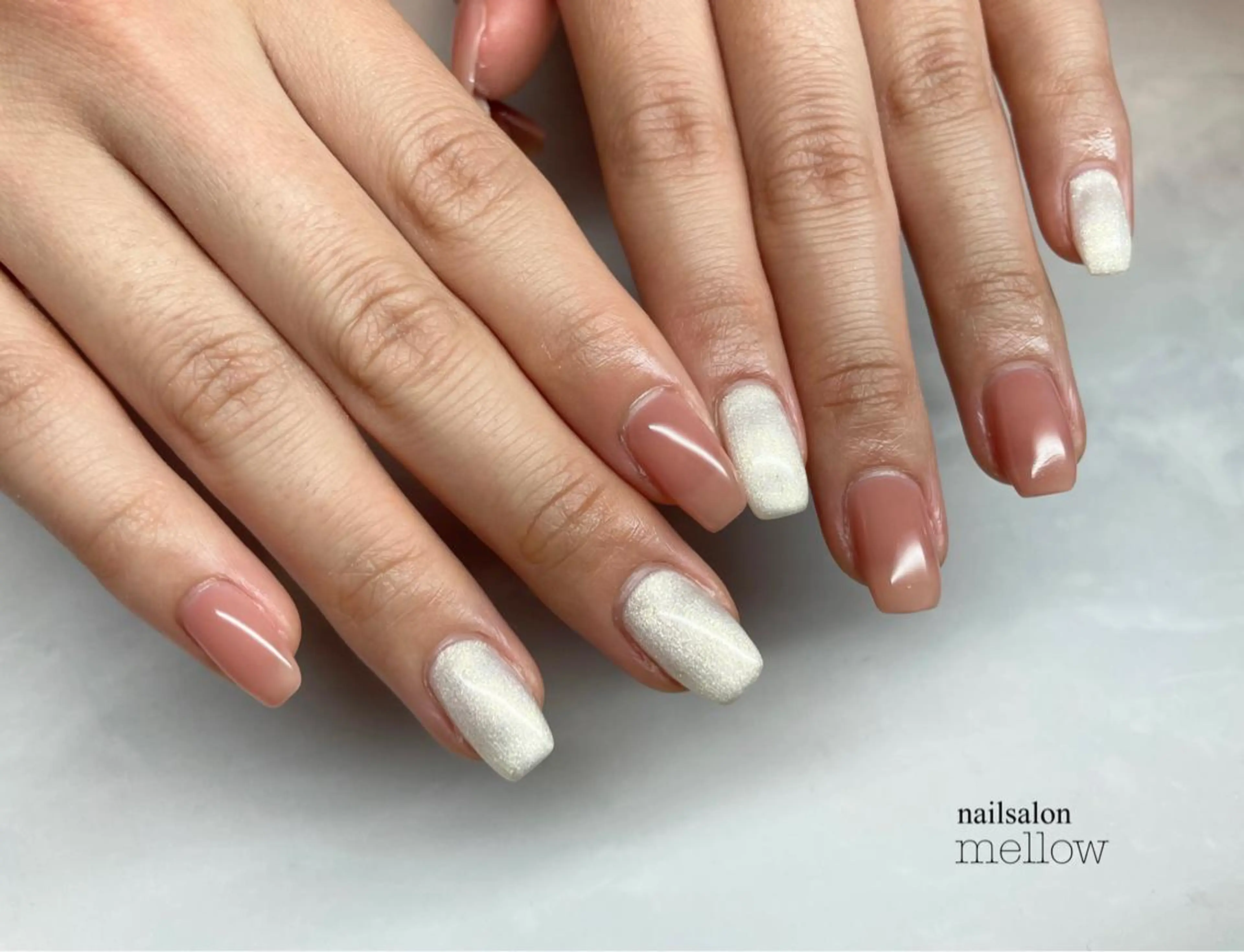 ネイル ブラウン ラメ(グリッター) ピンク ホワイト 大山 浩美のネイルデザイン