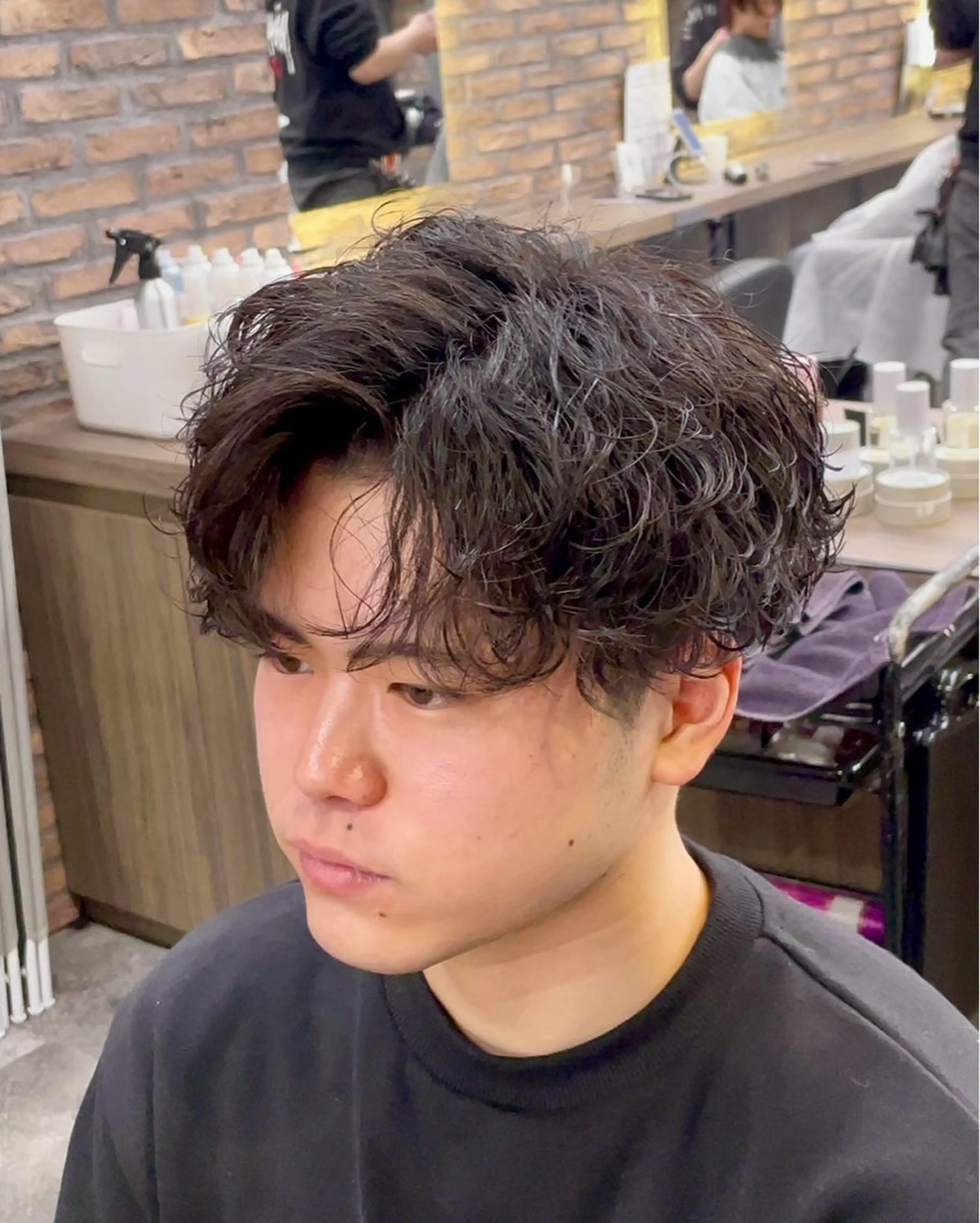 パーマ メンズ カット パーマ シャドウ/波巻き 朝崎倭斗のヘアスタイル