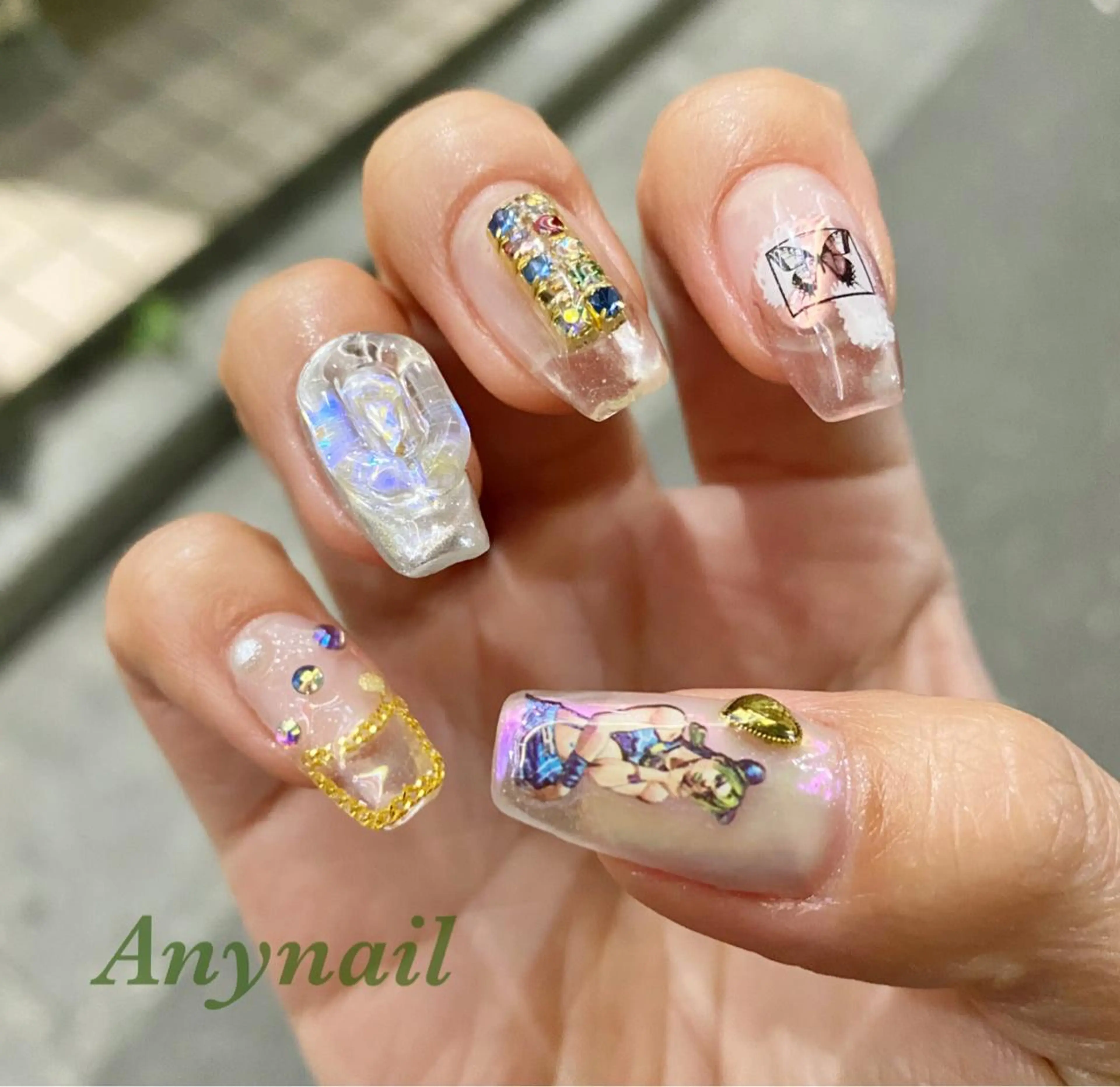 ネイル ブルー クリアネイル フットネイル ミラーネイル スカルプネイル ハンドネイル 岩澤 恵子のネイルデザイン