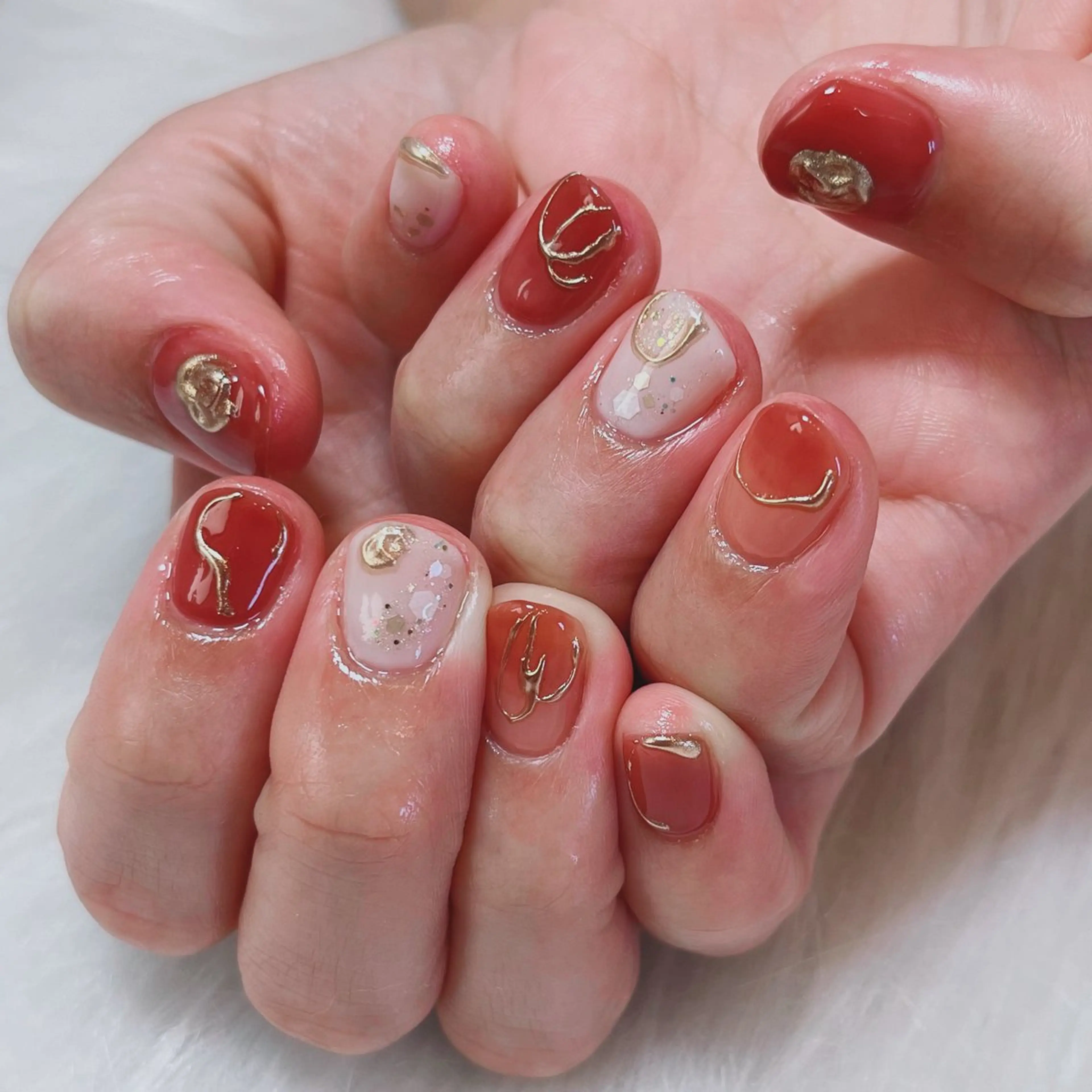 ネイル ボルドー ゴールド ショートネイル ruirui.naildesign所属・RUI ☆のネイルデザイン