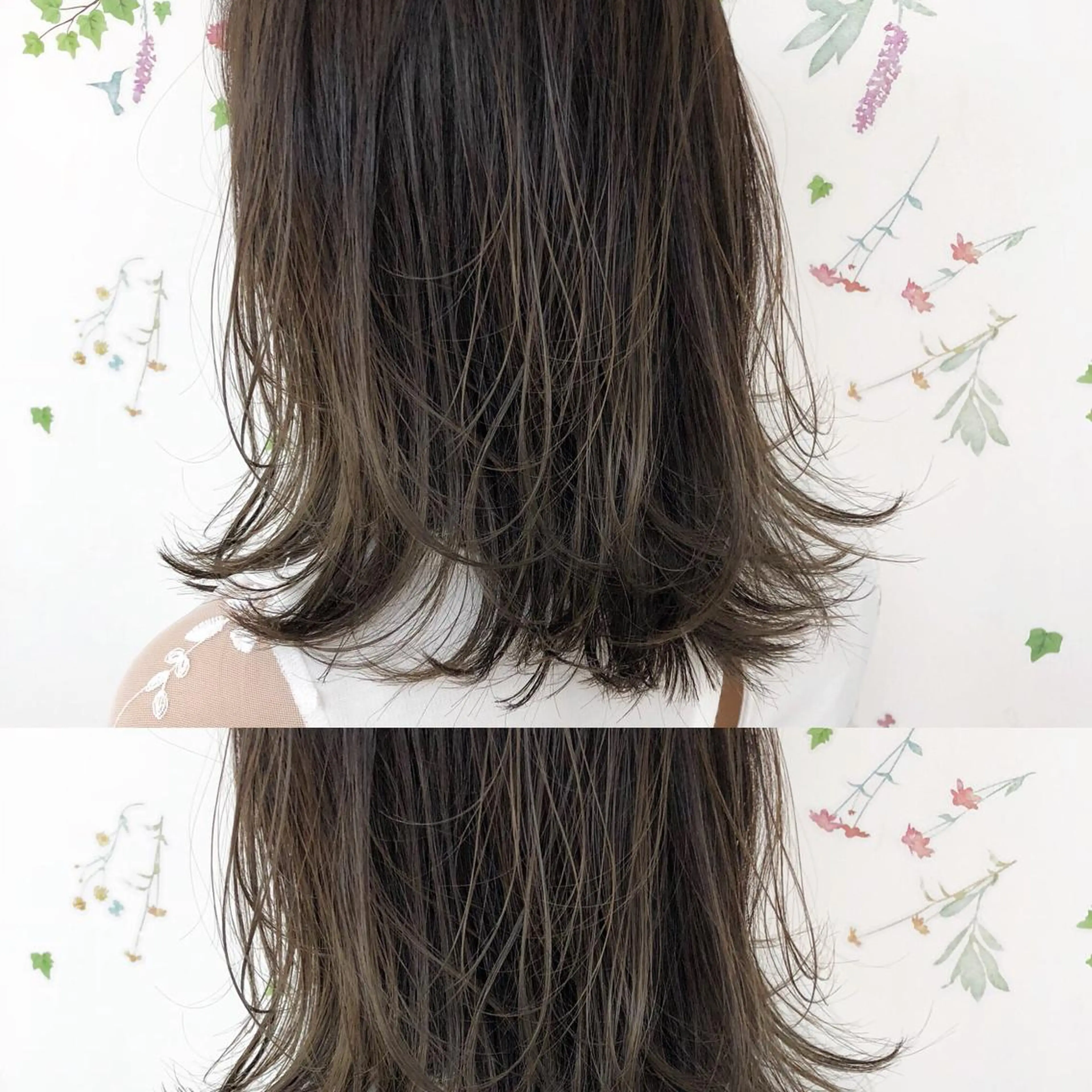 ミディアム カラー アッシュ バレイヤージュ ブリーチ グラデーションカラー グレージュ レイヤー/韓国/ 顔周り/しんやのヘアスタイル