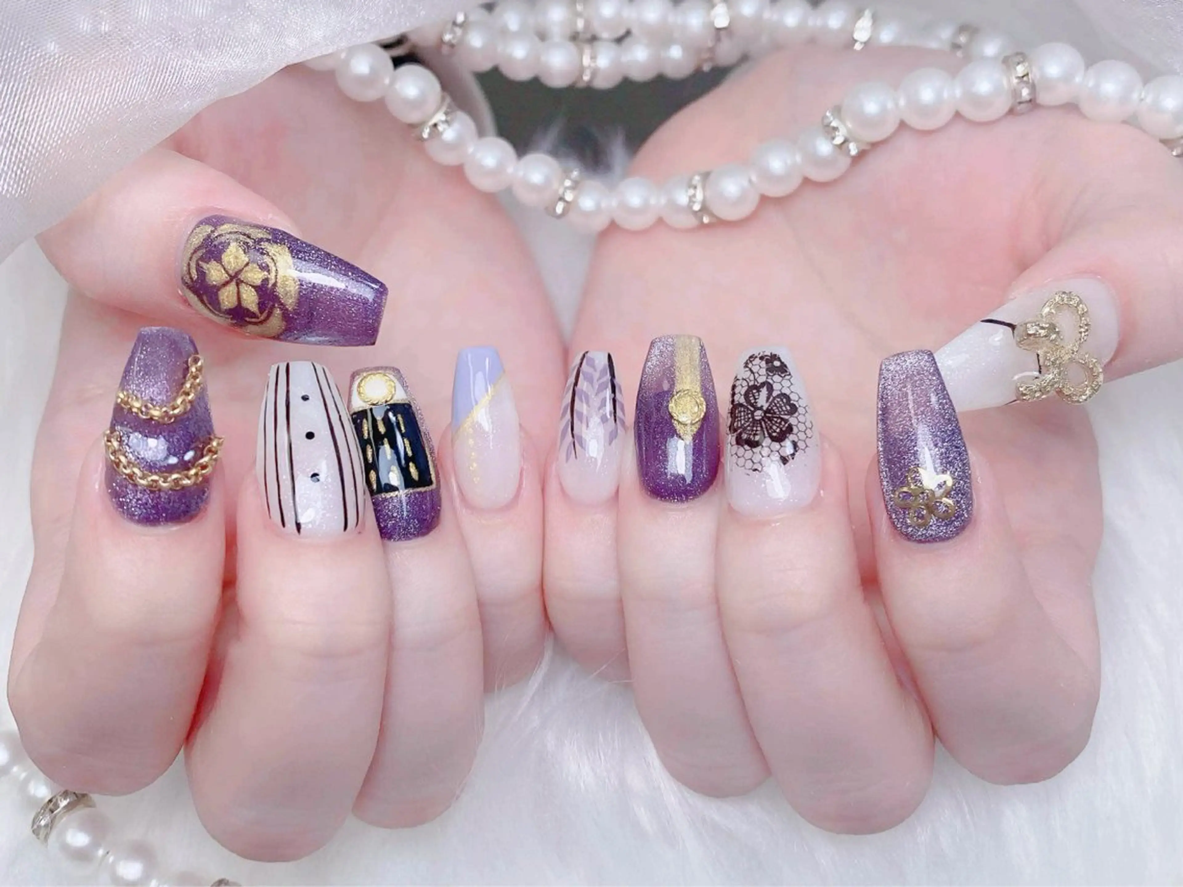 ネイル 成人式 ジェルネイル ロングネイル マグネットネイル ミディアムネイル ハンドネイル MoMoA Nail ネイル長さ出し専門店のネイルデザイン