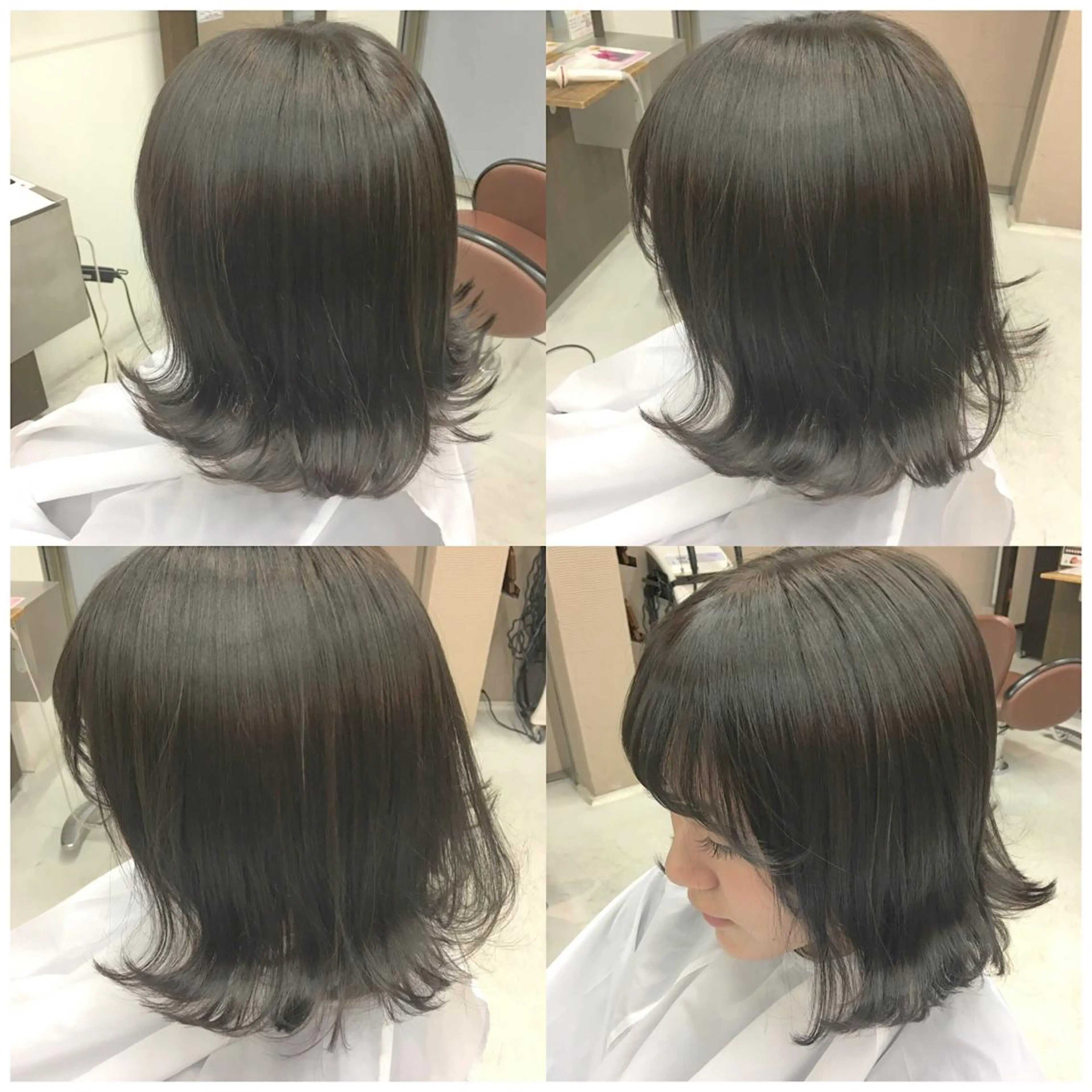 ミディアム カラー パーマ ヘアアレンジ 切りっぱなしボブ ブリーチ グレージュ ブリーチなしカラー ボブ ハイトーン特化🤍 浦住のヘアスタイル