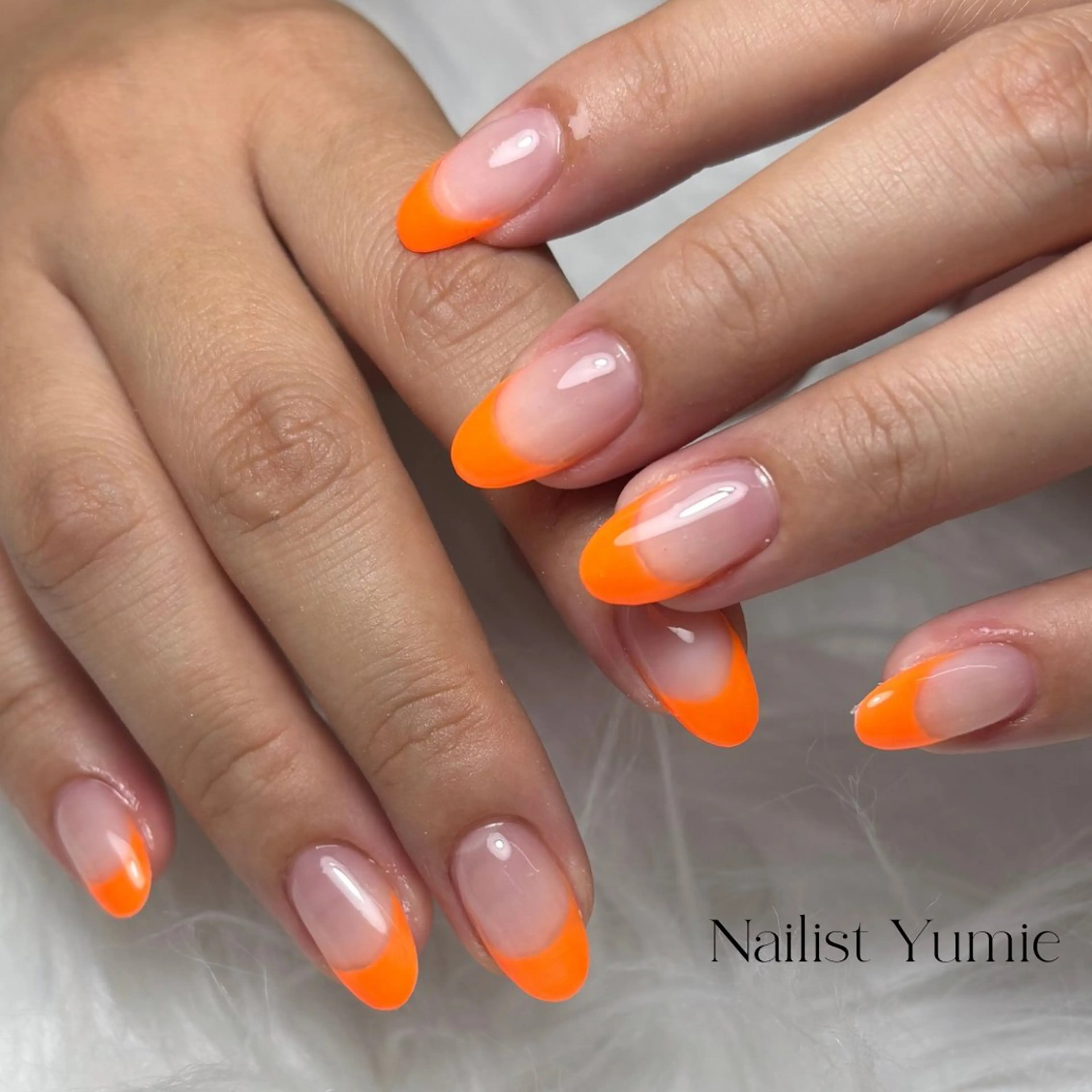 ネイル フレンチネイル オレンジ ハンドネイル NAILSALON en+所属・NAILSALON en+沖縄市美原のネイルデザイン