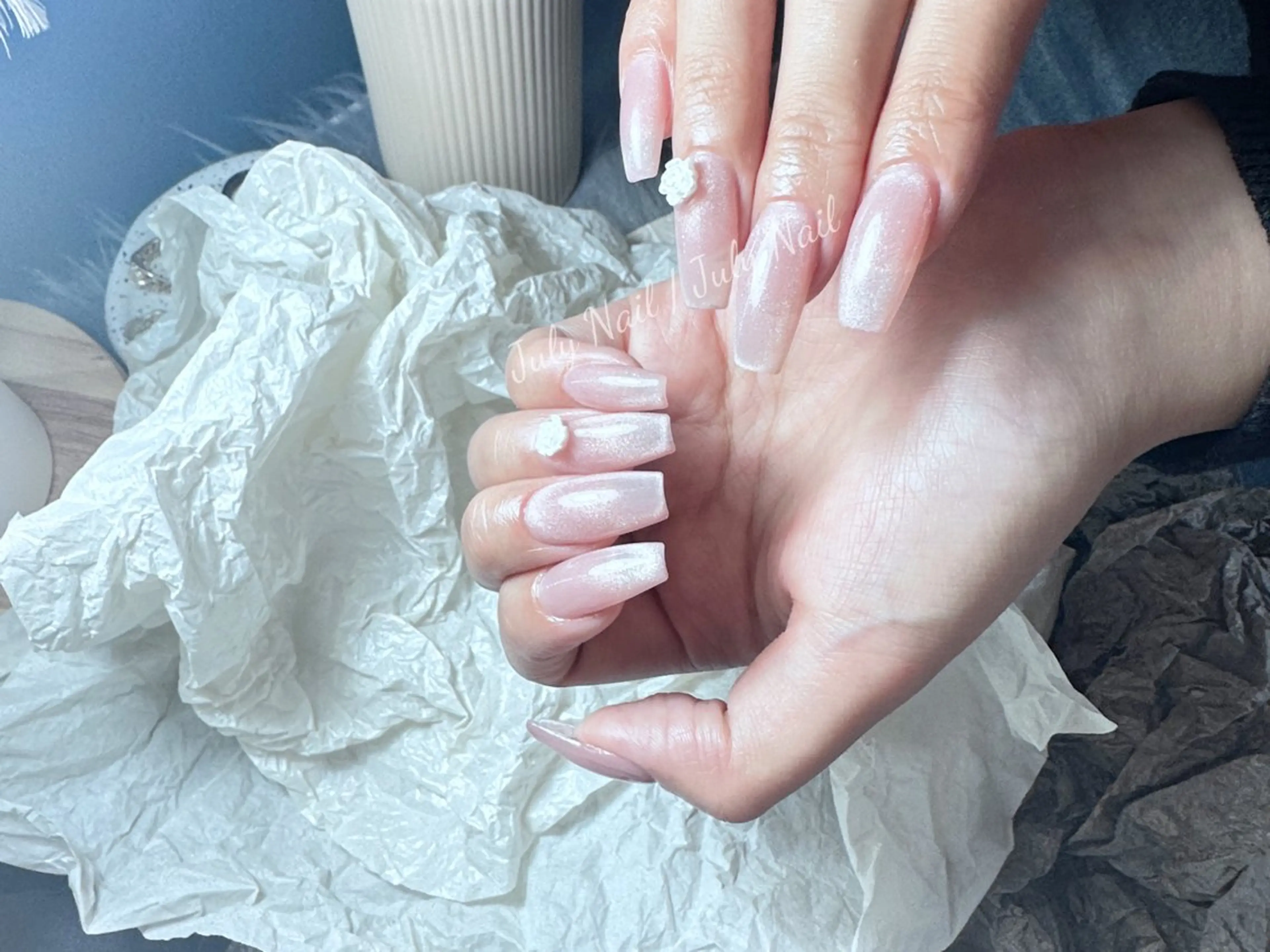 ネイル ハート ミラーネイル 持ち込み ピンク ワンホンネイル July Nailのネイルデザイン