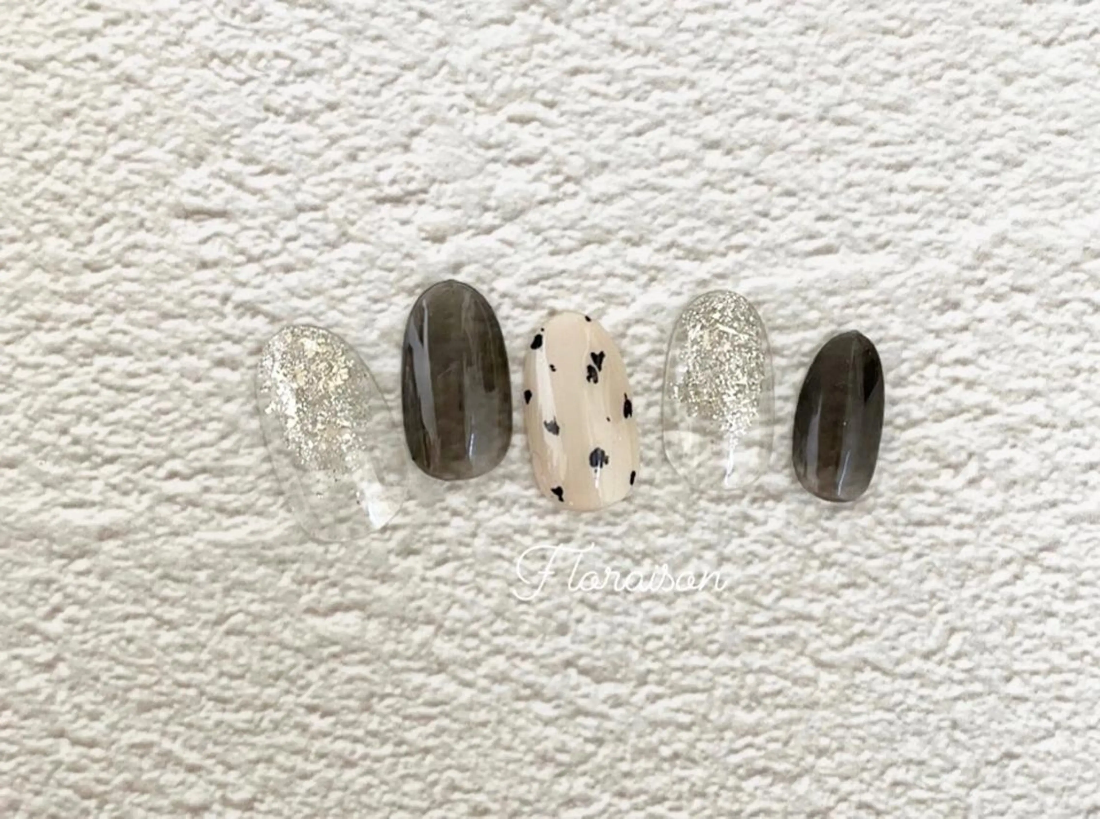 ショート ネイル アートネイル フレンチネイル キラキラネイル 大理石ネイル(マーブル) ミラーネイル Floraison YUIのネイルデザイン