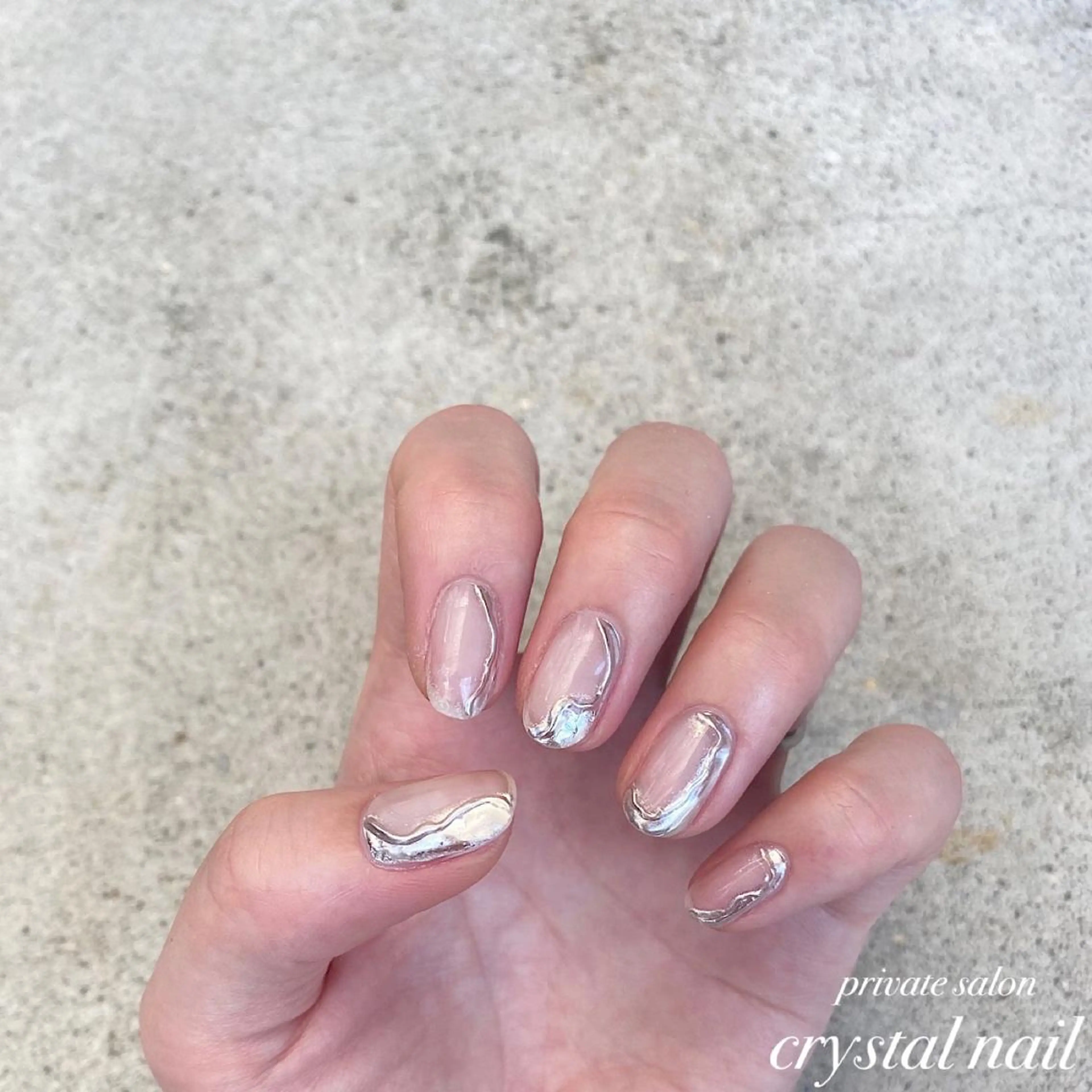 ネイル クリアネイル ミラーネイル シルバー 夏ネイル Crystal Nailのネイルデザイン