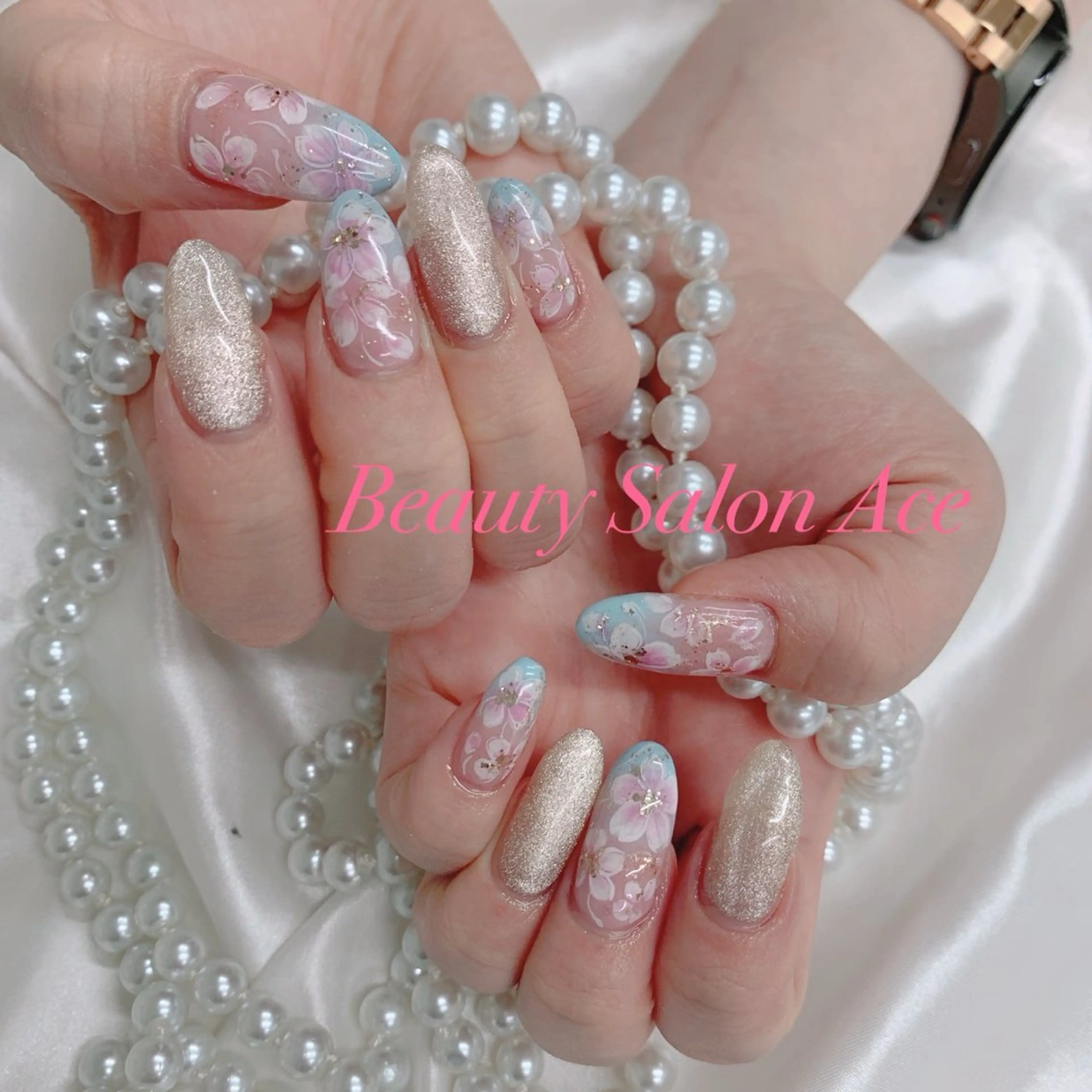 ネイル 春ネイル ハンドネイル ハンドケア Beauty Salon Ace（ネイルサロン　エース）所属・池袋フィルイン Ace♡長さだしのネイルデザイン