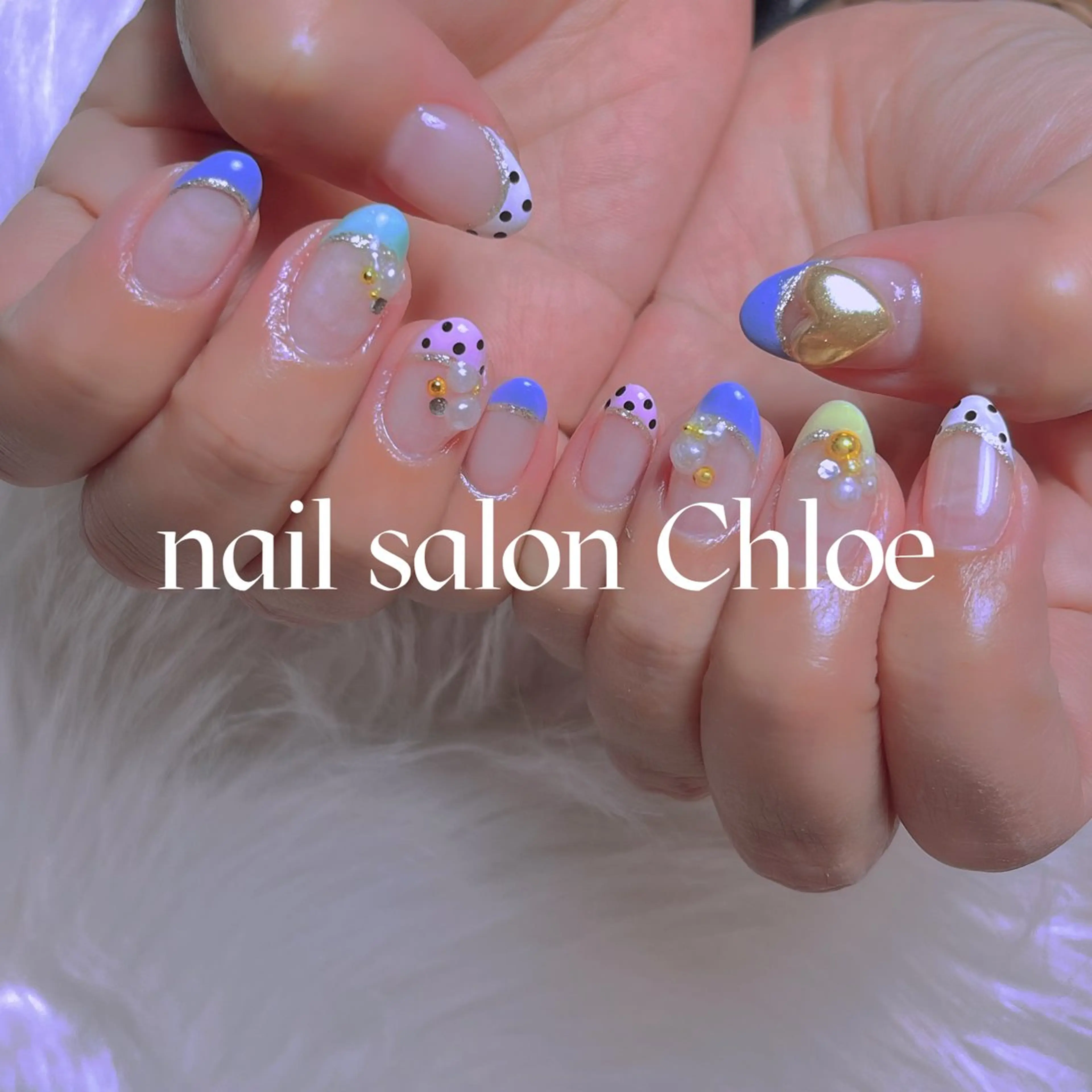 ネイル ドット フレンチネイル 春ネイル ハンドネイル 鈴木 利奈のネイルデザイン