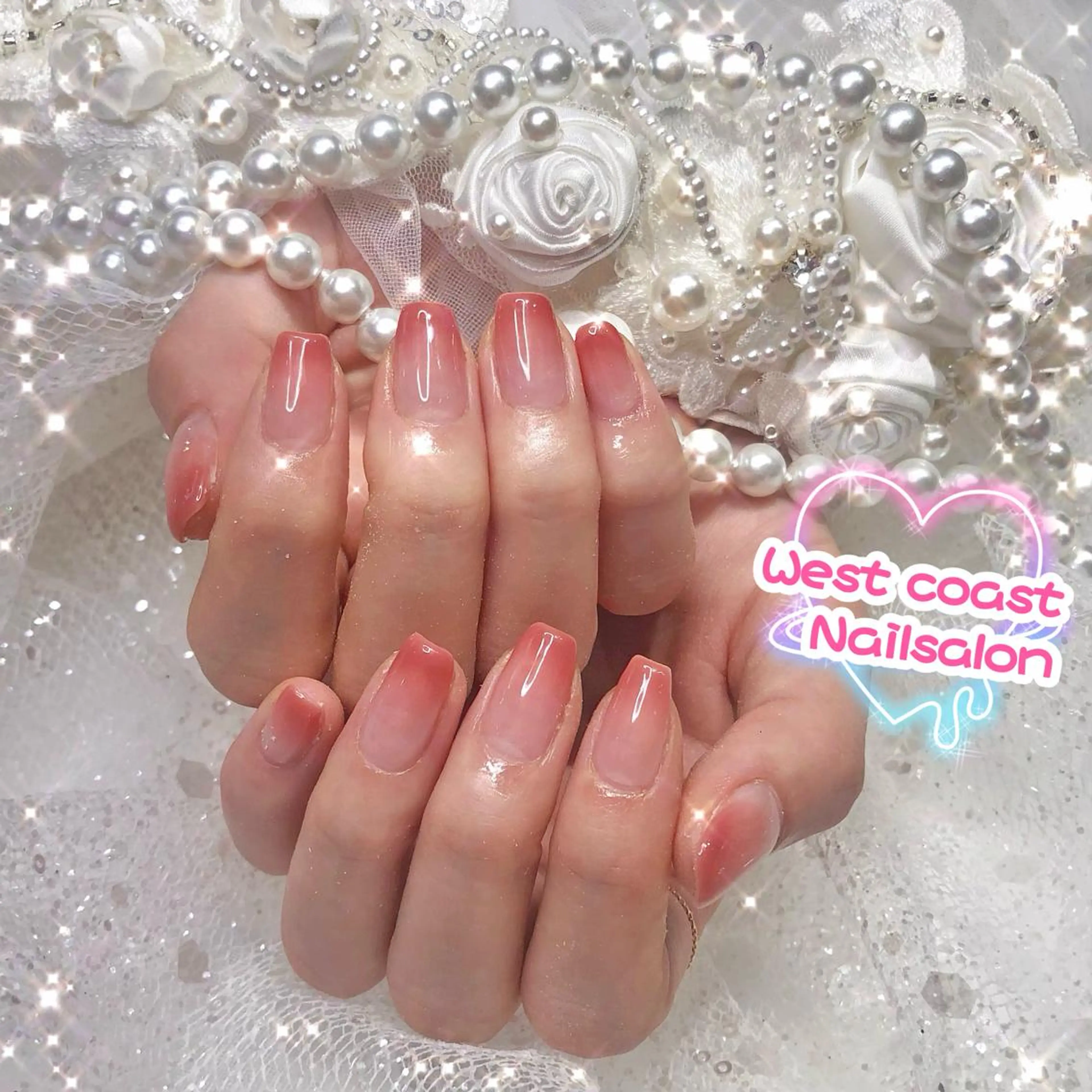 ネイル リボン、ガーリー パーツ放題専門店のネイルデザイン